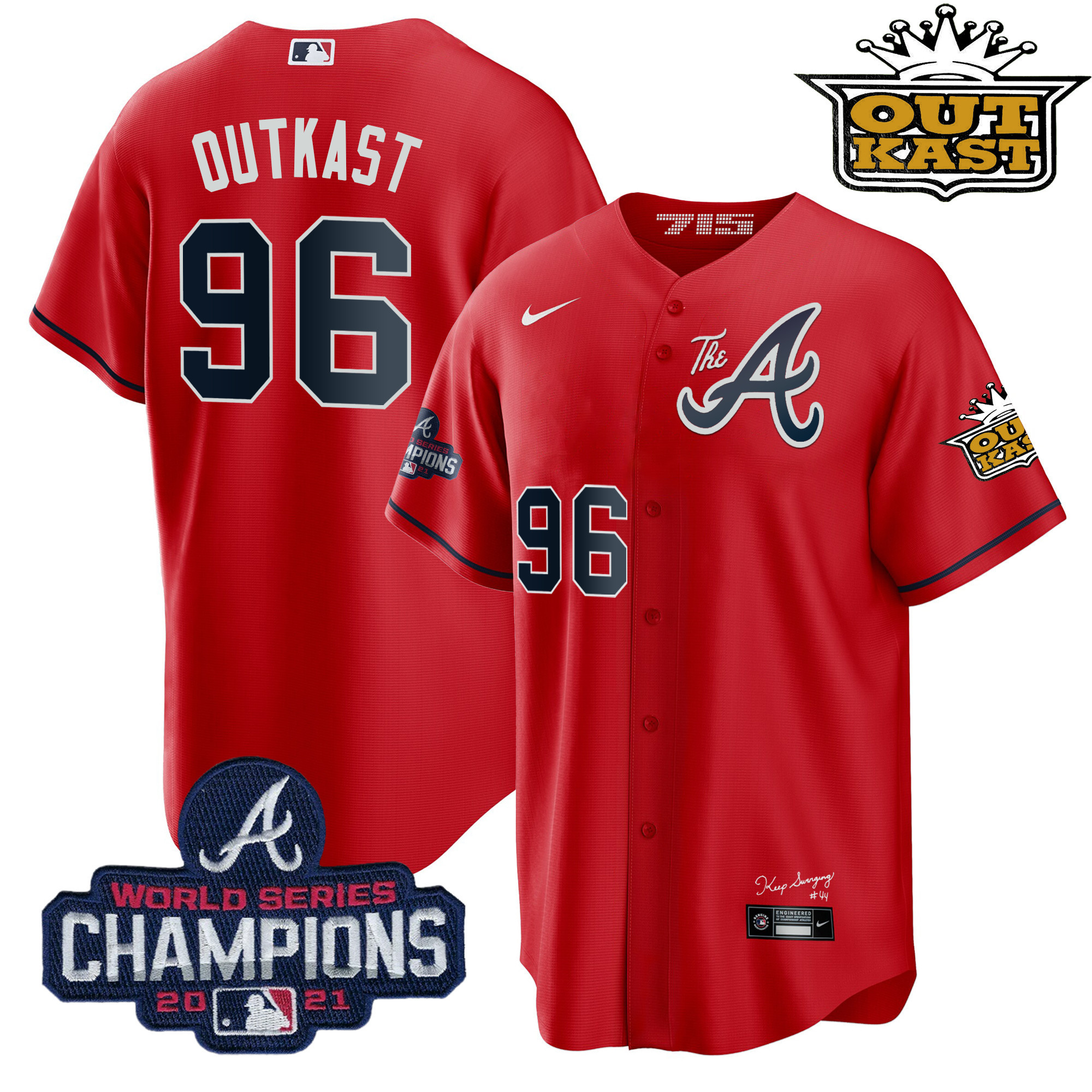OutKast Men's Atlanta Braves Outkast Gold The A Cool Base Red Jersey - All Stitched V17