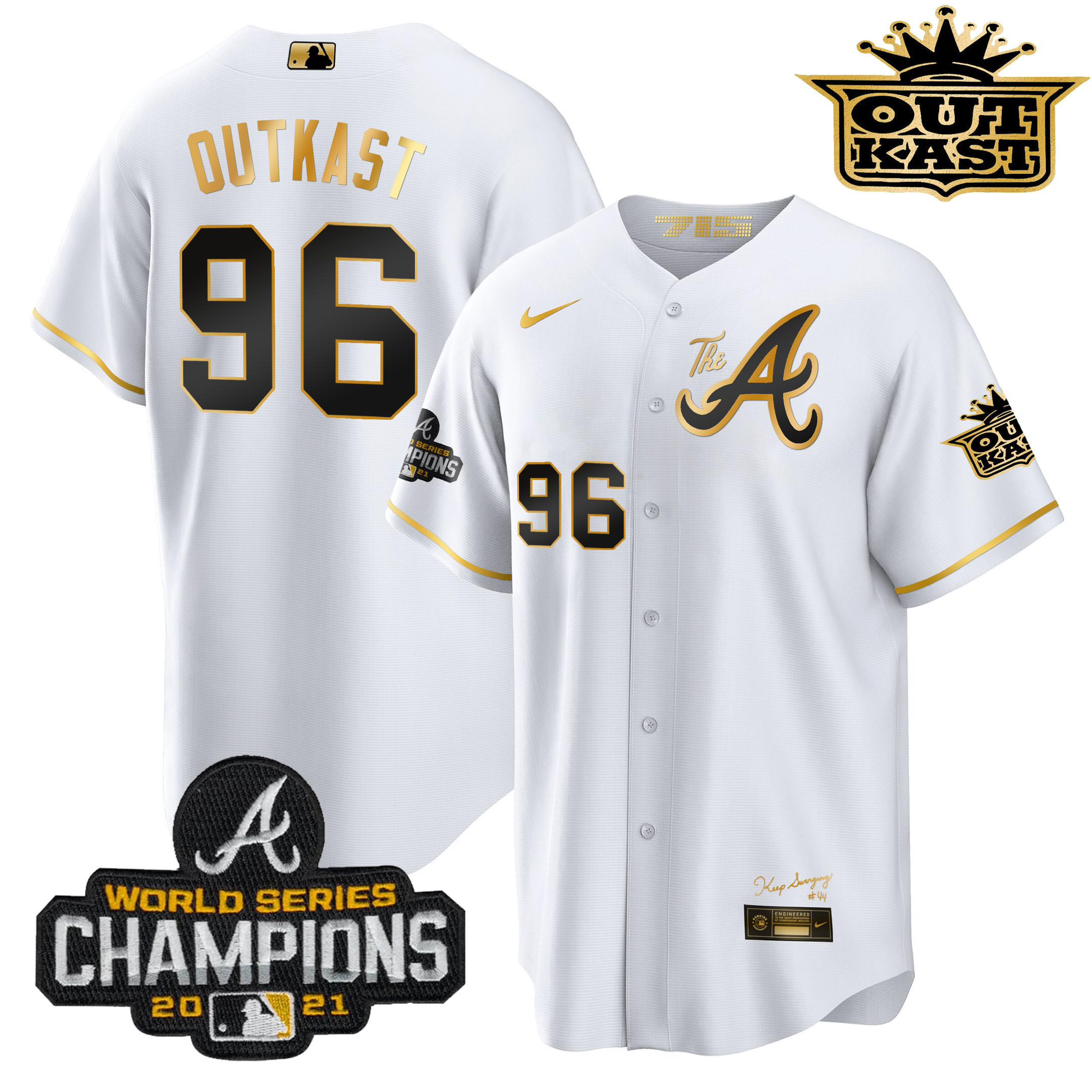 OutKast Men's Atlanta Braves Outkast Gold The A Cool Base White Gold Jersey - All Stitched V92