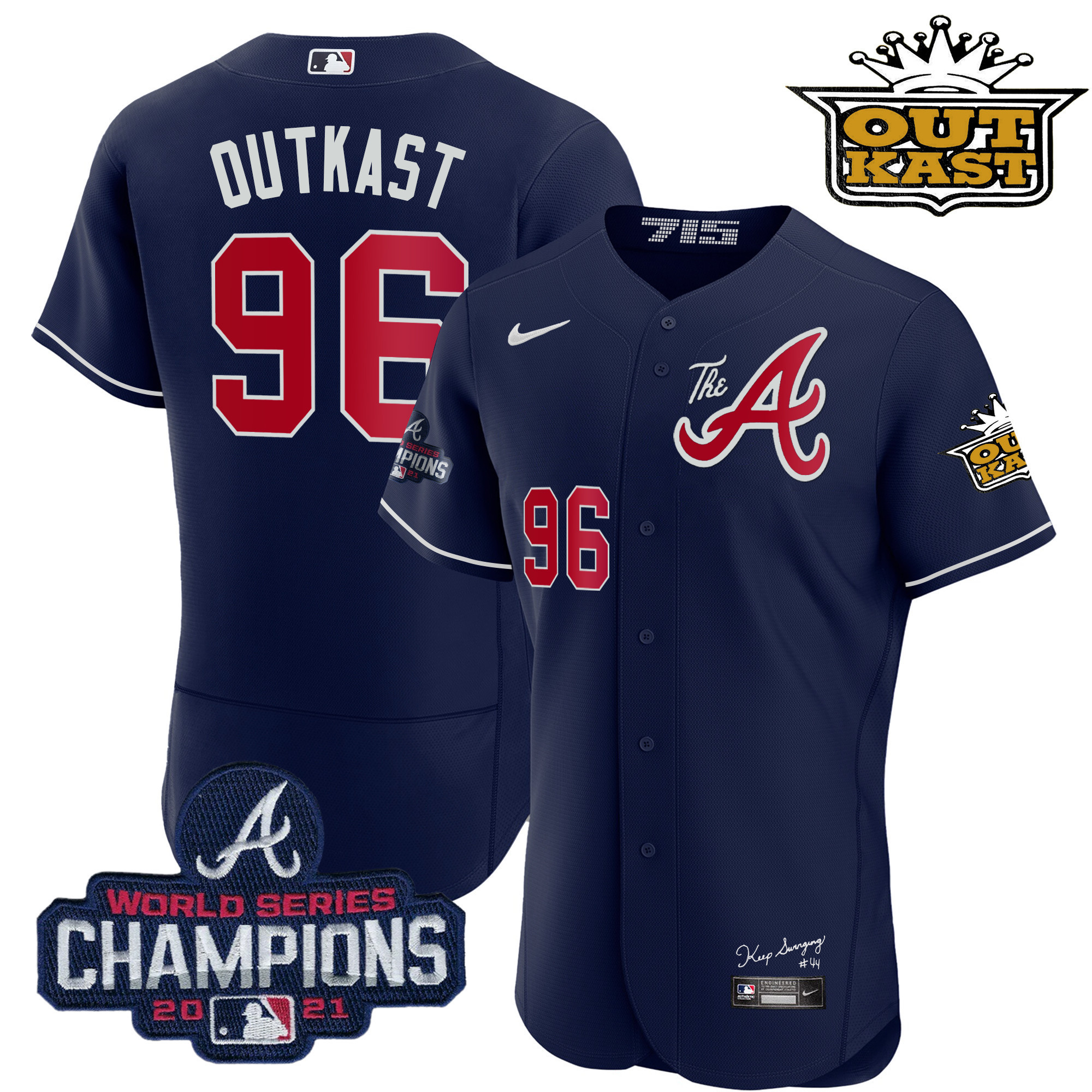 OutKast Men's Atlanta Braves Outkast Gold The A Flex Base Navy Jersey - All Stitched V43