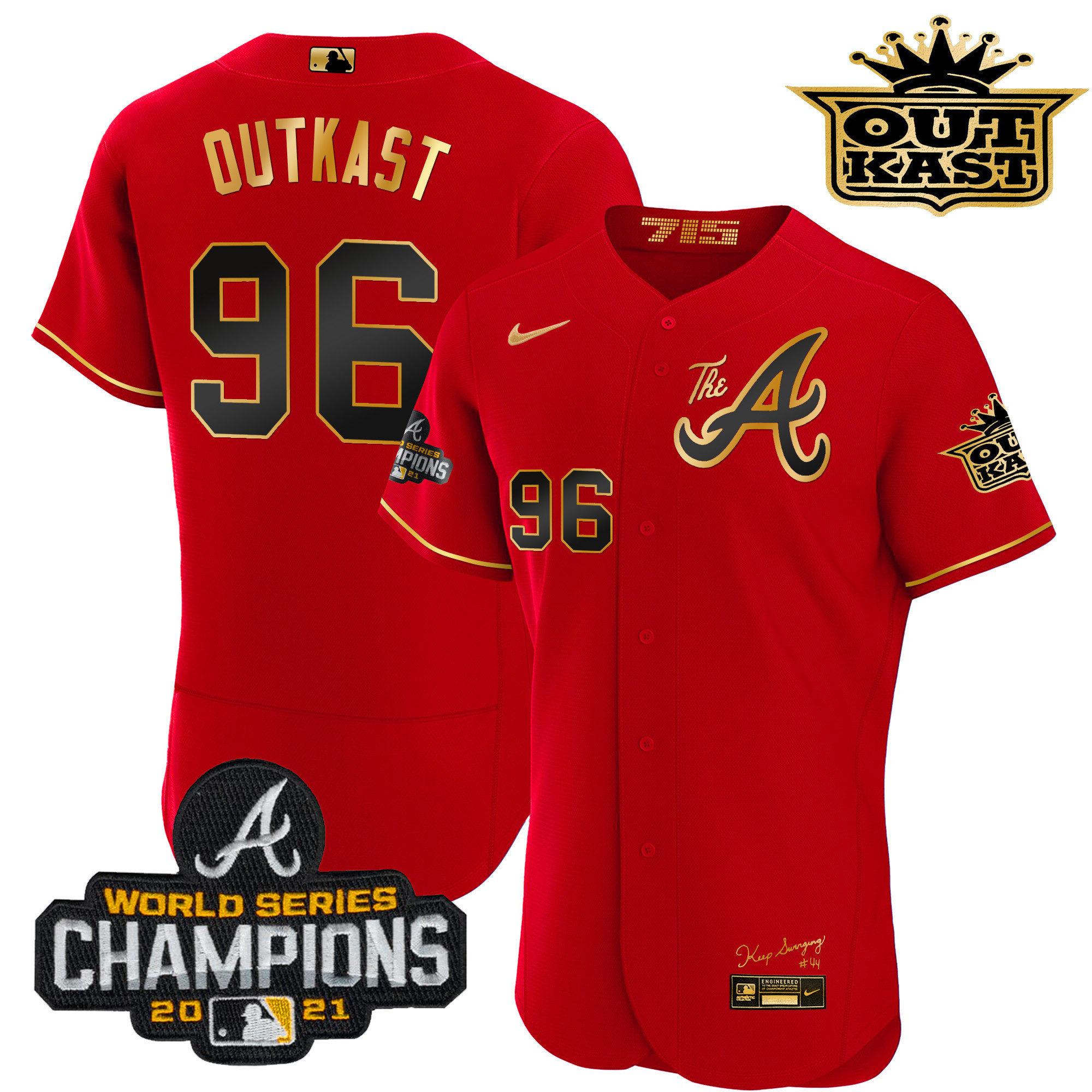 OutKast Men's Atlanta Braves Outkast Gold The A Flex Base Red Gold Jersey - All Stitched V60
