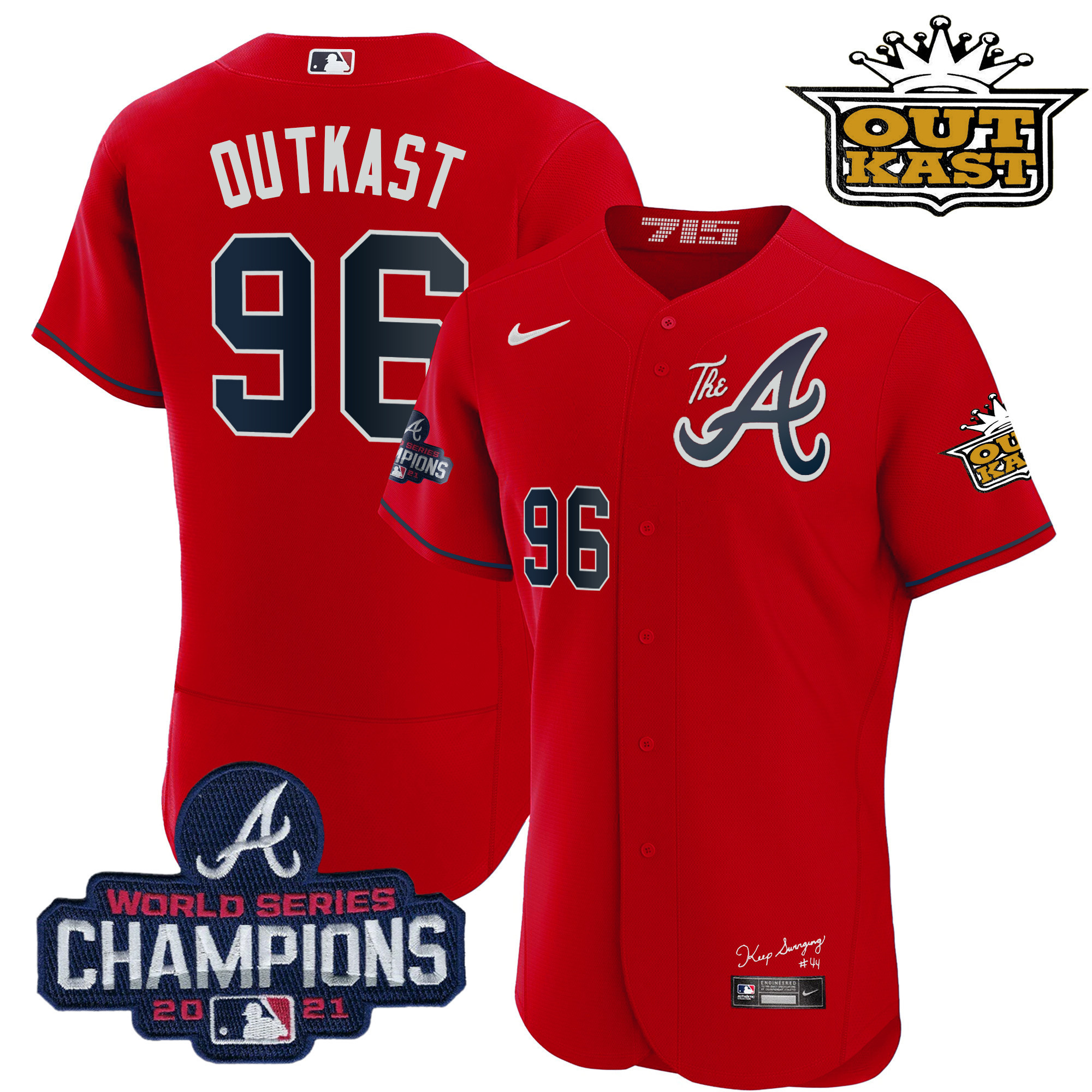 OutKast Men's Atlanta Braves Outkast Gold The A Flex Base Red Jersey - All Stitched V51