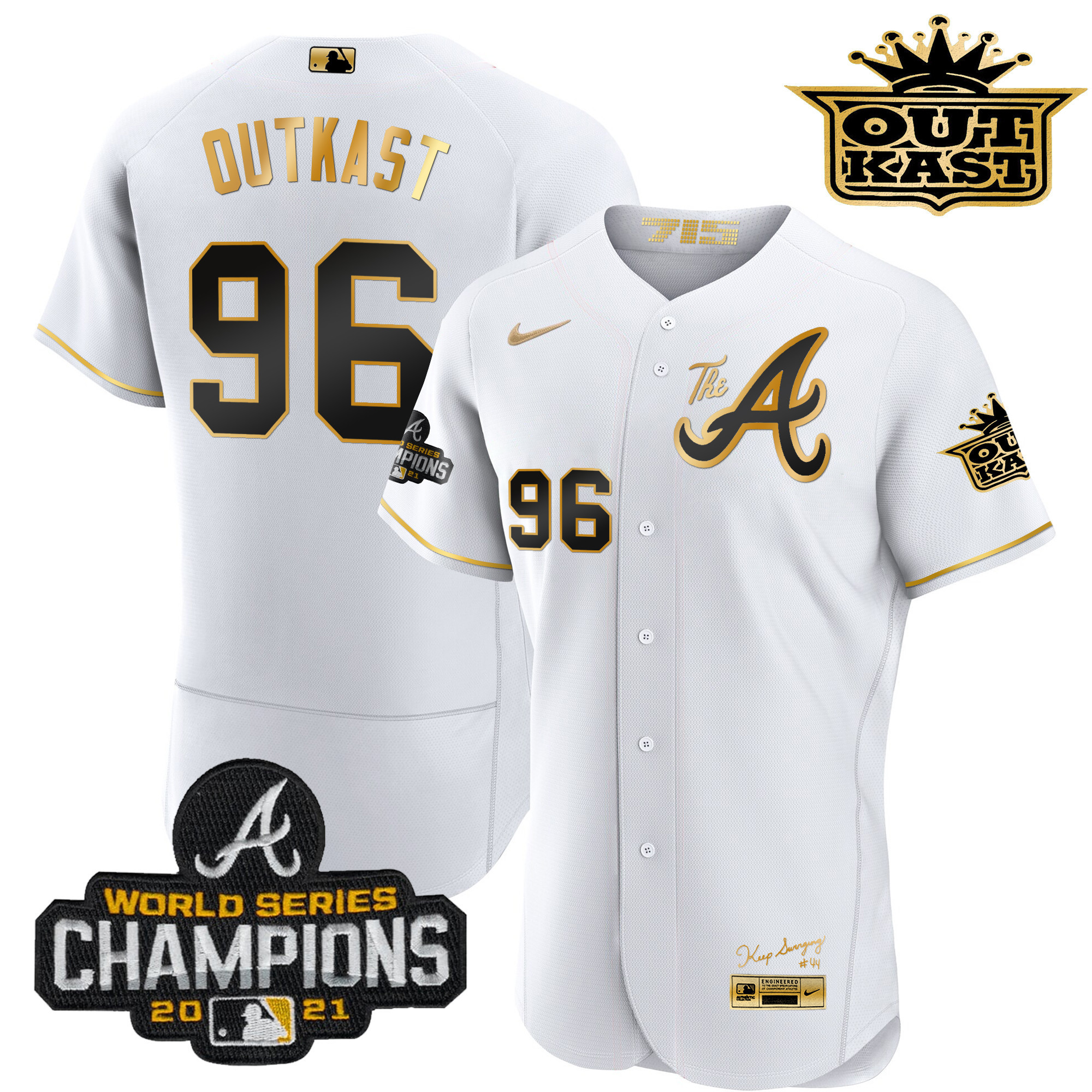 OutKast Men's Atlanta Braves Outkast Gold The A Flex Base White Gold Jersey - All Stitched V32