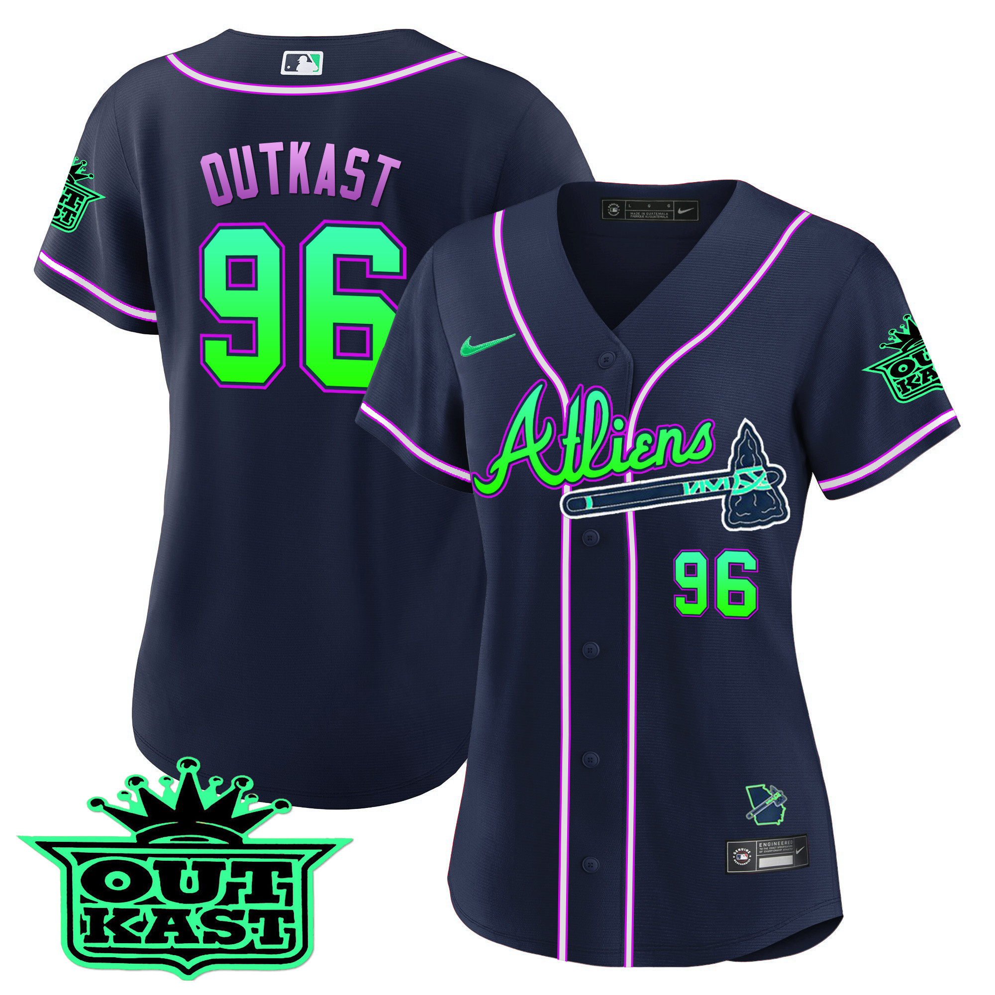 OutKast Women's Atlanta Braves Atliens Baseball - Galaxy Version Jersey - All Stitched V75