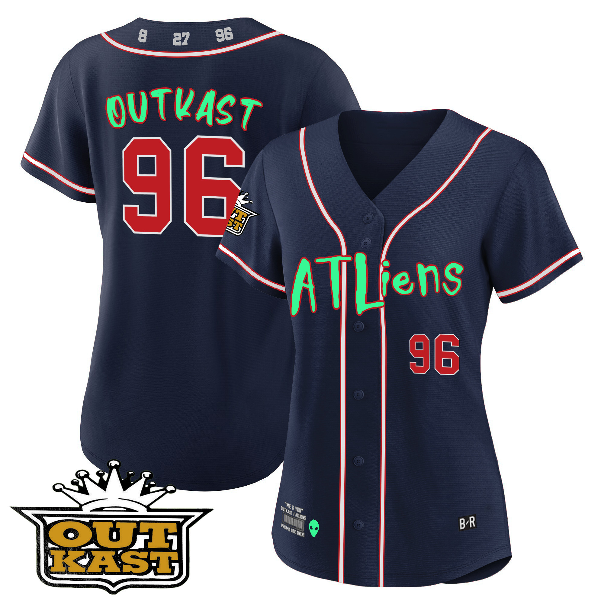 OutKast Women's Atlanta Braves Atliens Baseball - Galaxy Version Navy Jersey - All Stitched