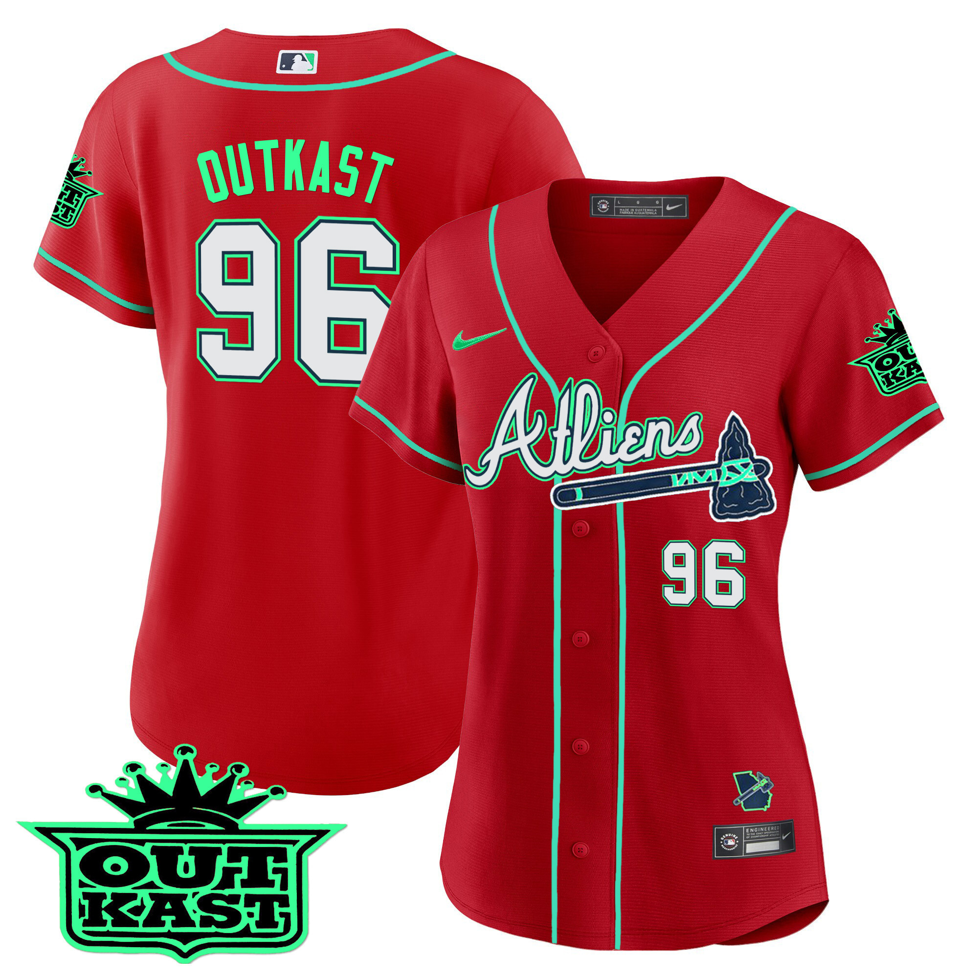 OutKast Women's Atlanta Braves Atliens Baseball - Galaxy Version Red Jersey - All Stitched