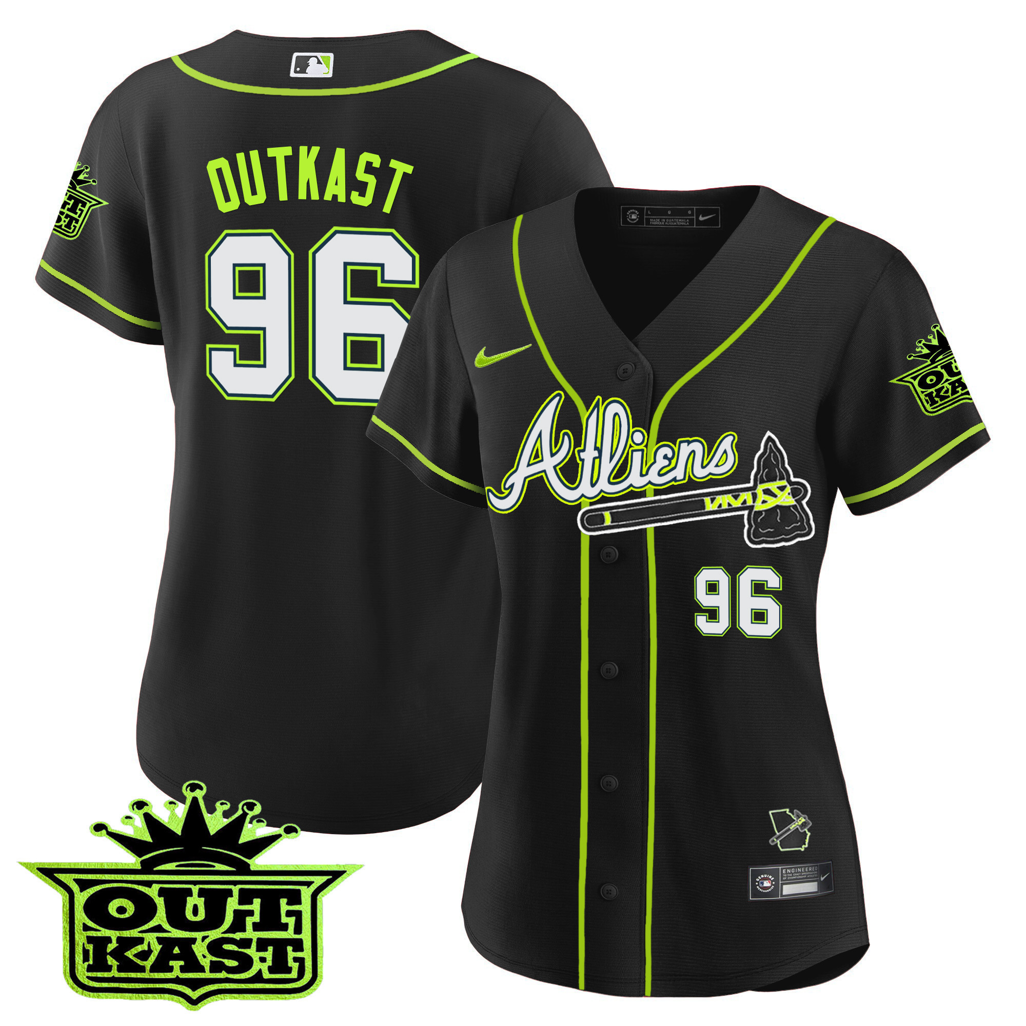 OutKast Women's Atlanta Braves Atliens Black Jersey - All Stitched V23