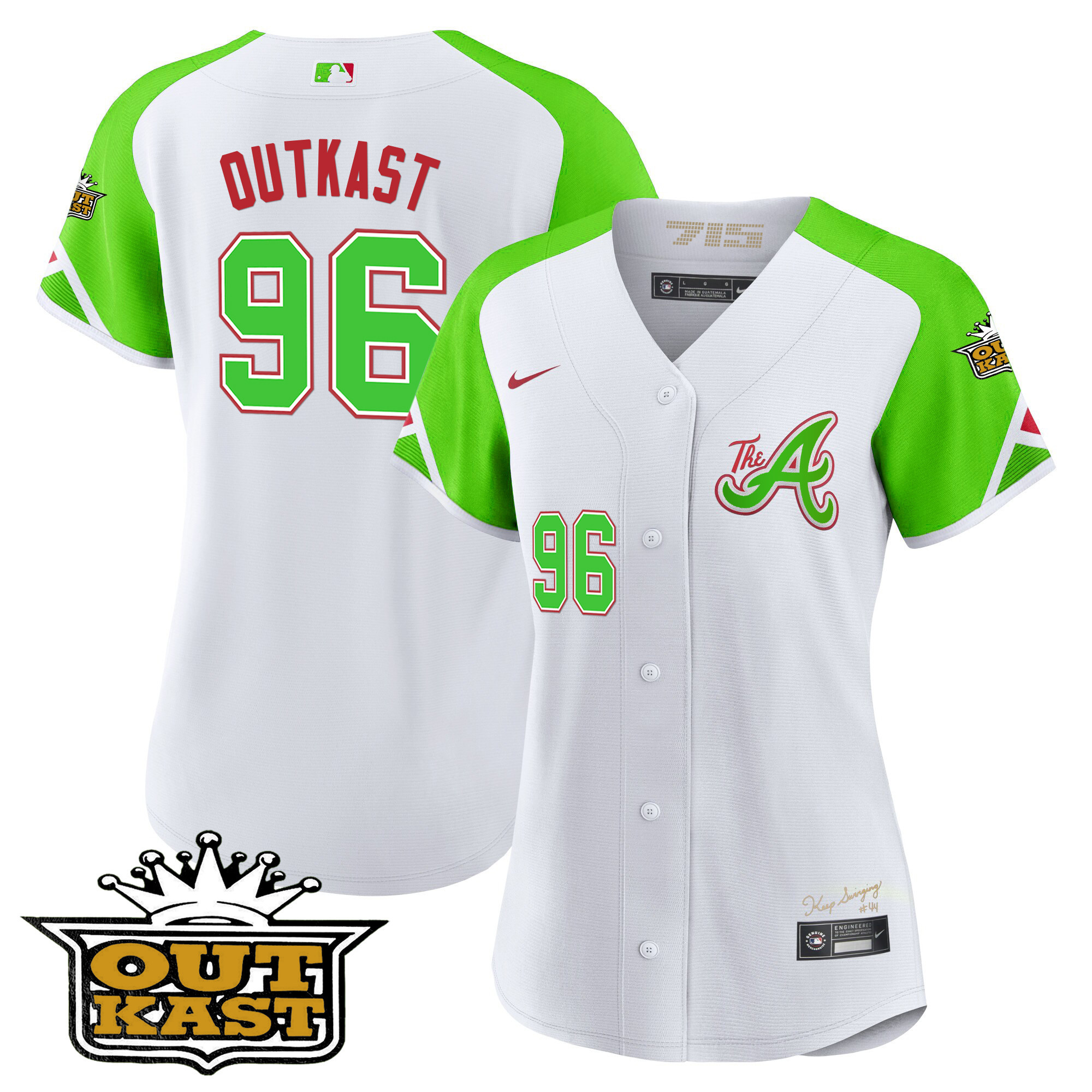 OutKast Women's Atlanta Braves Atliens City Connect Flex Base Bright Green Jersey - All Stitched