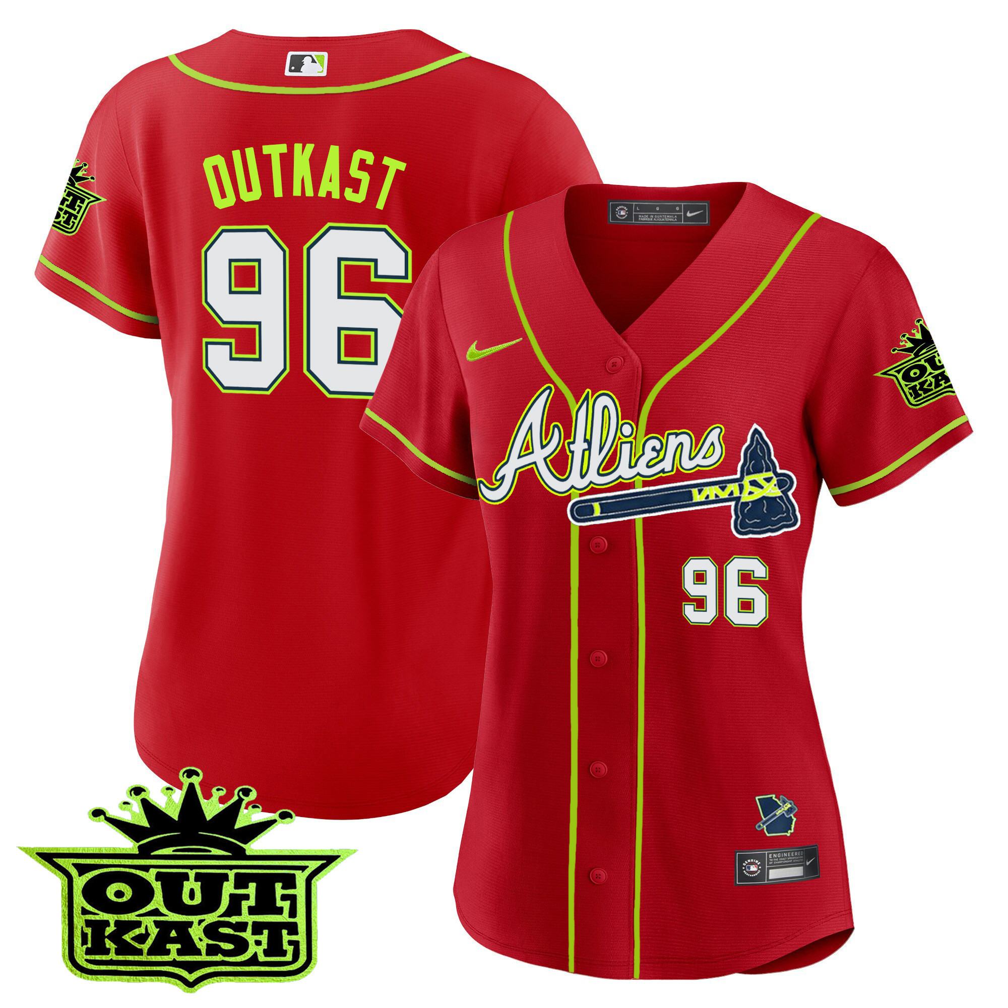 OutKast Women's Atlanta Braves Atliens Red Jersey - All Stitched V9