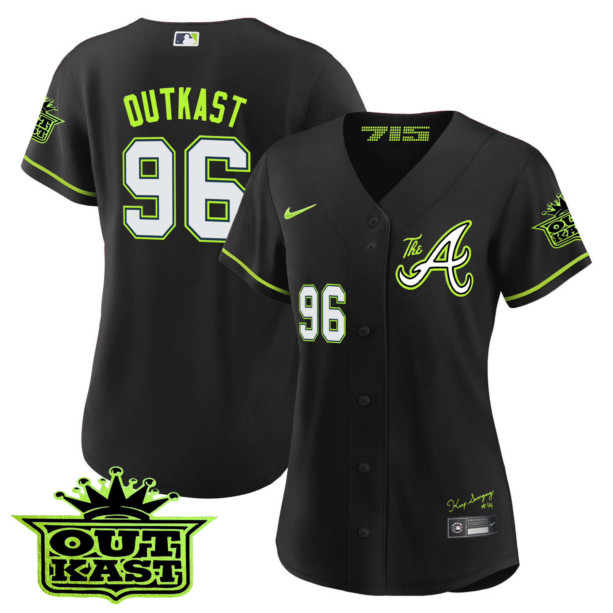 OutKast Women's Atlanta Braves Atliens The A Baseball Black Jersey - All Stitched V72