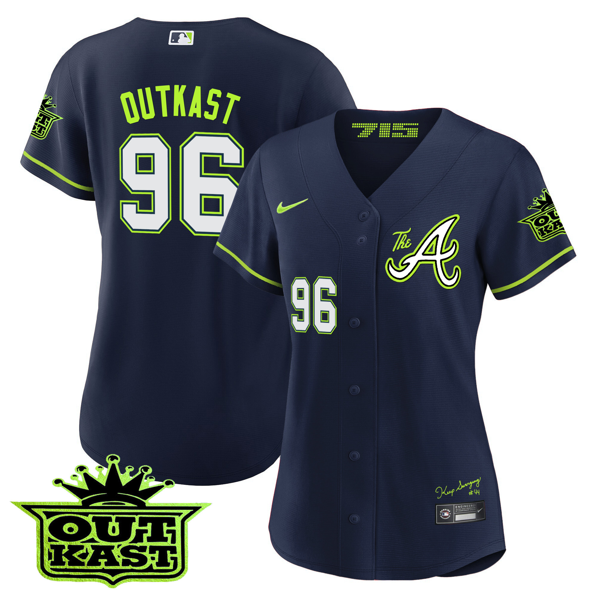 OutKast Women's Atlanta Braves Atliens The A Baseball Jersey - All Stitched V82