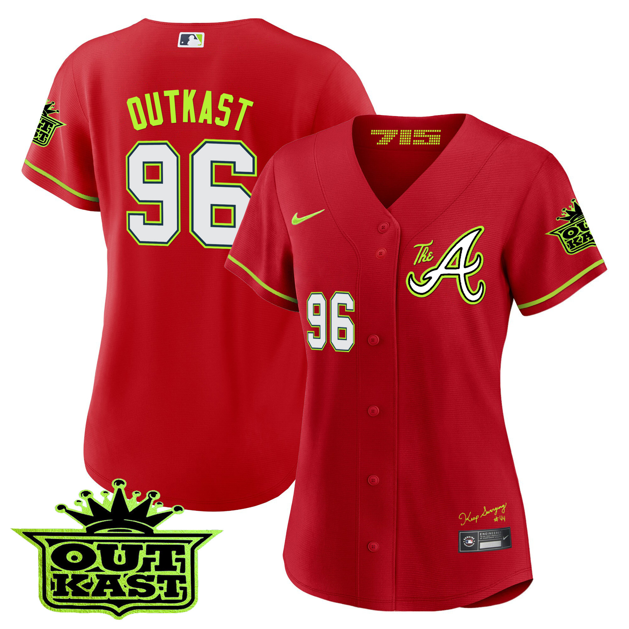 OutKast Women's Atlanta Braves Atliens The A Baseball Red Jersey - All Stitched V79