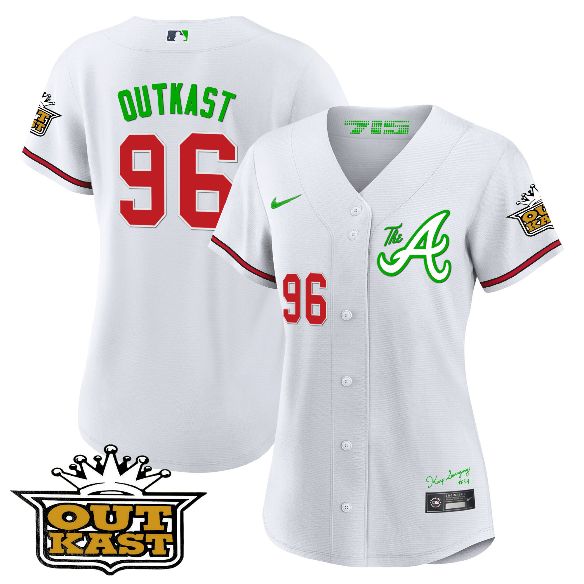OutKast Women's Atlanta Braves Atliens The A Baseball White Jersey - All Stitched