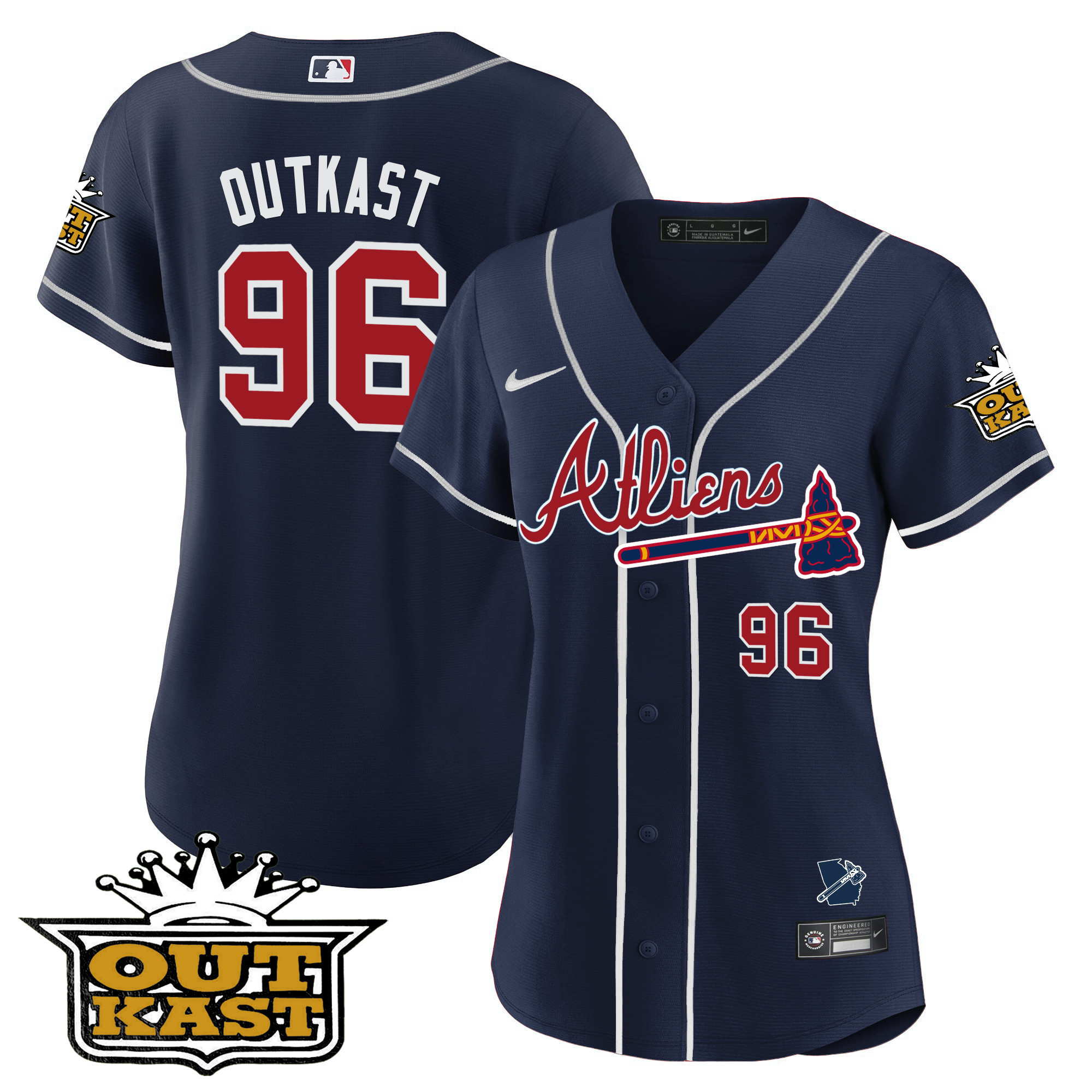 OutKast Women's Atlanta Braves Atliens V2 Navy Jersey - All Stitched V67