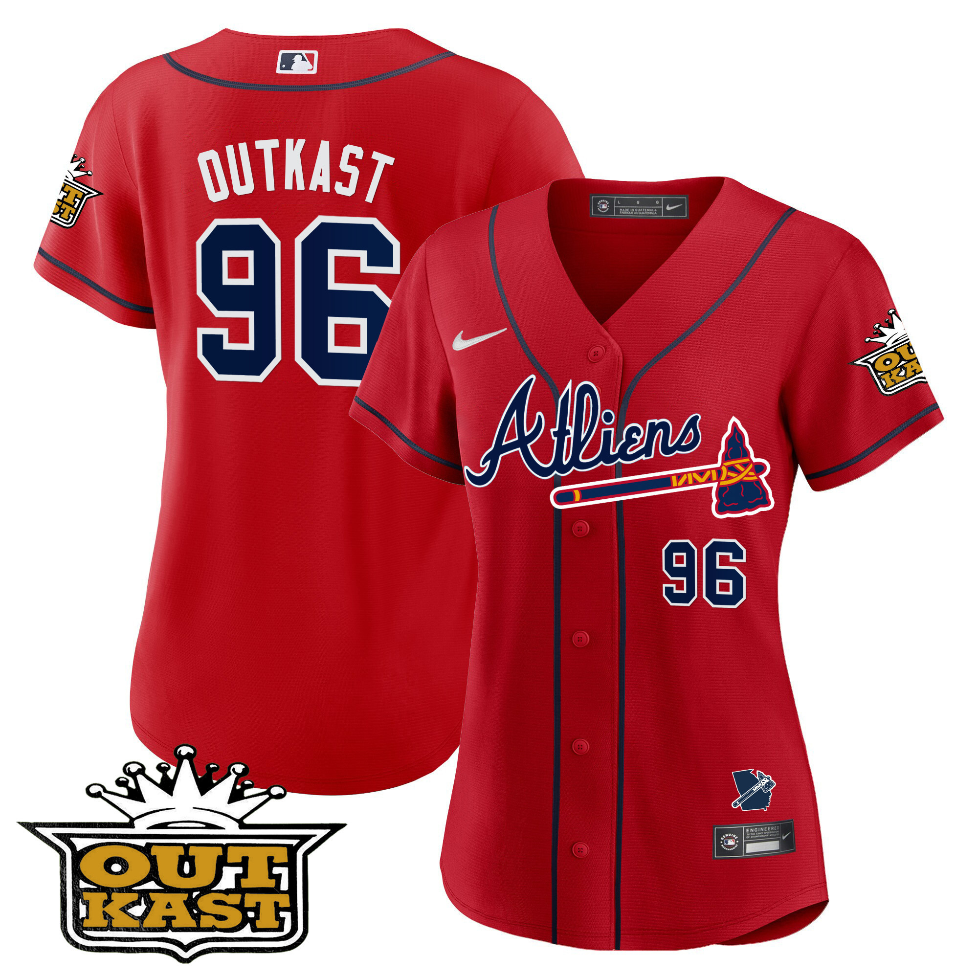 OutKast Women's Atlanta Braves Atliens V2 Red Jersey - All Stitched V80