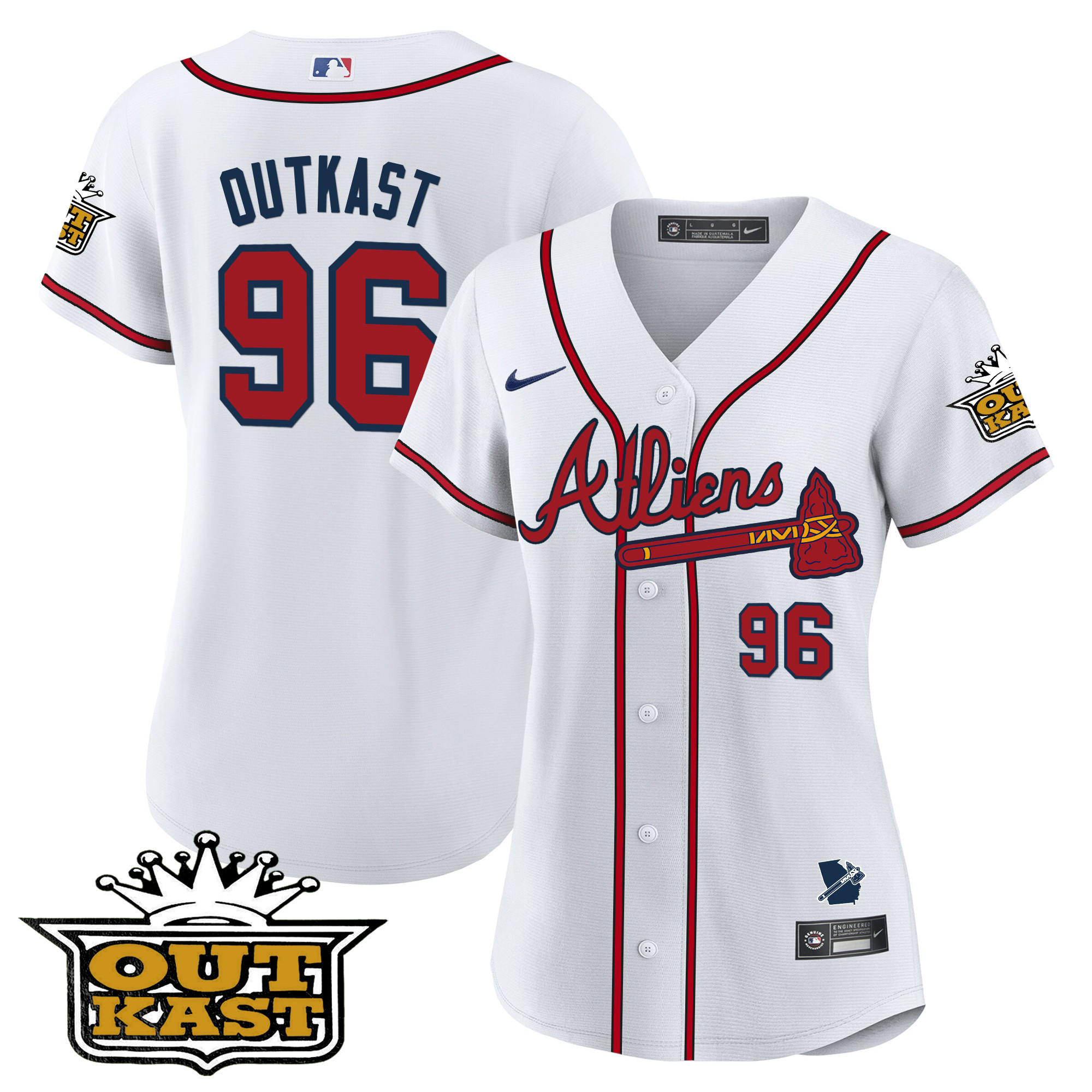 OutKast Women's Atlanta Braves Atliens V2 White Jersey - All Stitched V59