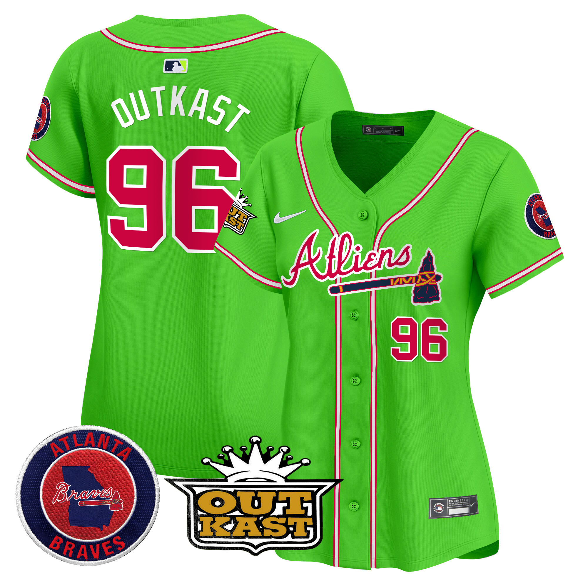 OutKast Women's Atlanta Braves Atliens Vapor Premier Limited Bright Green Jersey - All Stitched