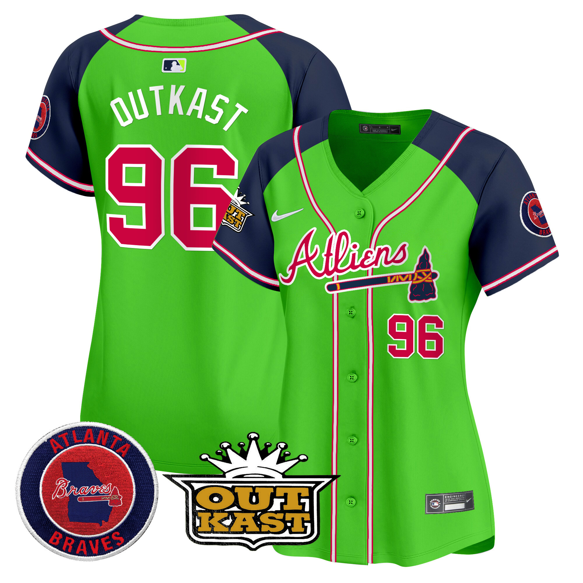 OutKast Women's Atlanta Braves Atliens Vapor Premier Limited Green Alternate Jersey - All Stitched