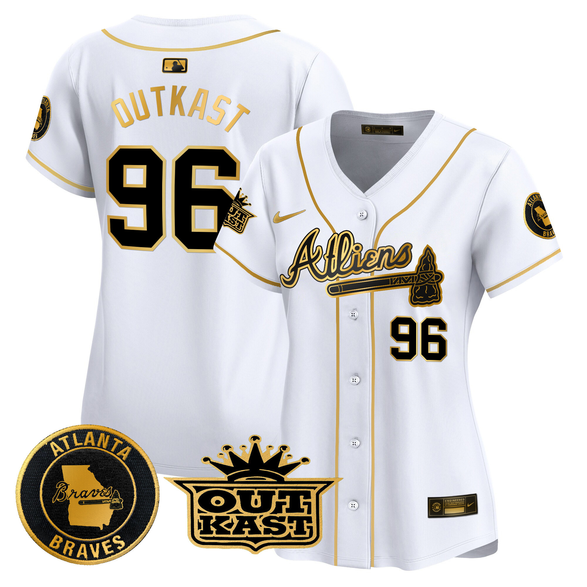 OutKast Women's Atlanta Braves Atliens Vapor Premier Limited White Gold Jersey - All Stitched