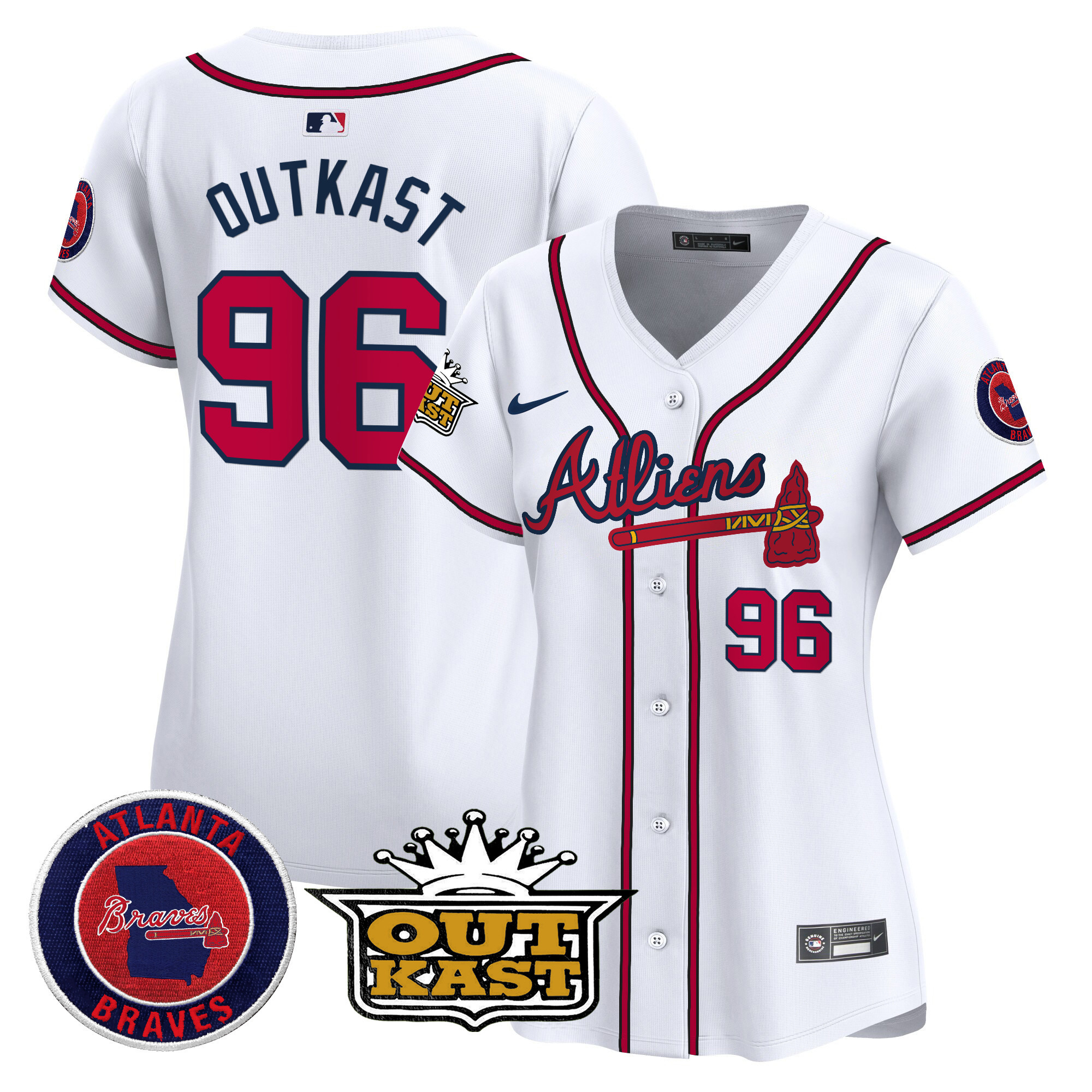 OutKast Women's Atlanta Braves Atliens Vapor Premier Limited White Jersey - All Stitched