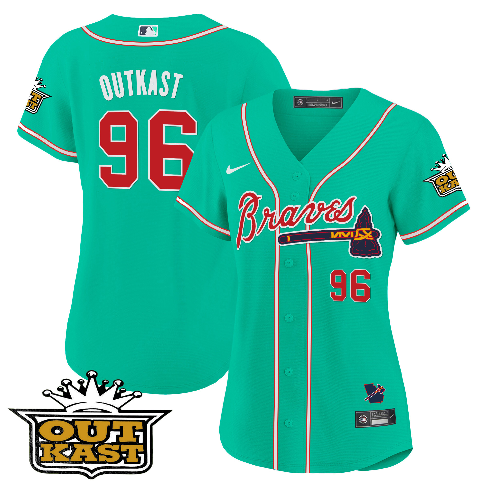 OutKast Women's Atlanta Braves Outkast Baseball - Galaxy Version Cyan Jersey - All Stitched