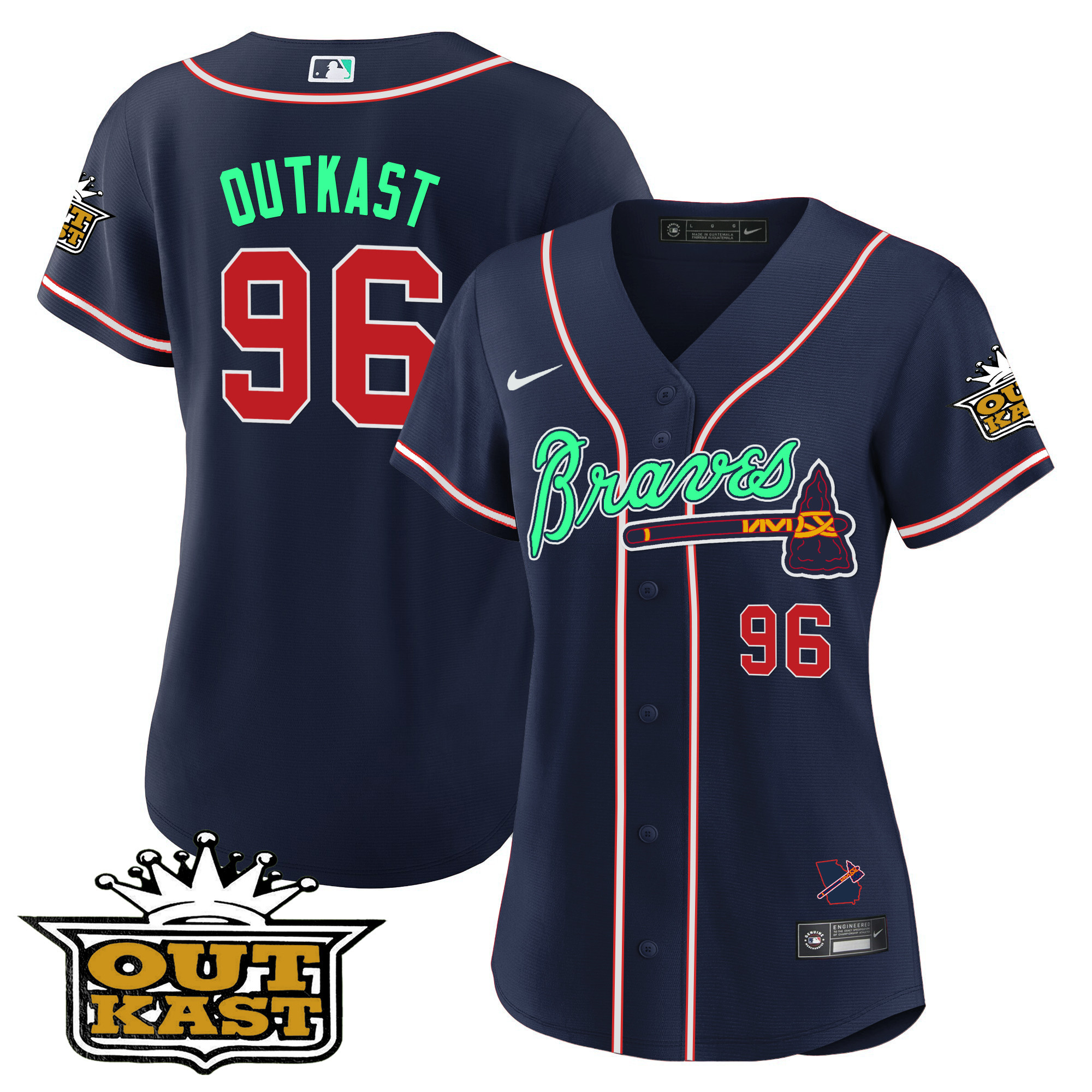 OutKast Women's Atlanta Braves Outkast Baseball - Galaxy Version Navy Jersey - All Stitched