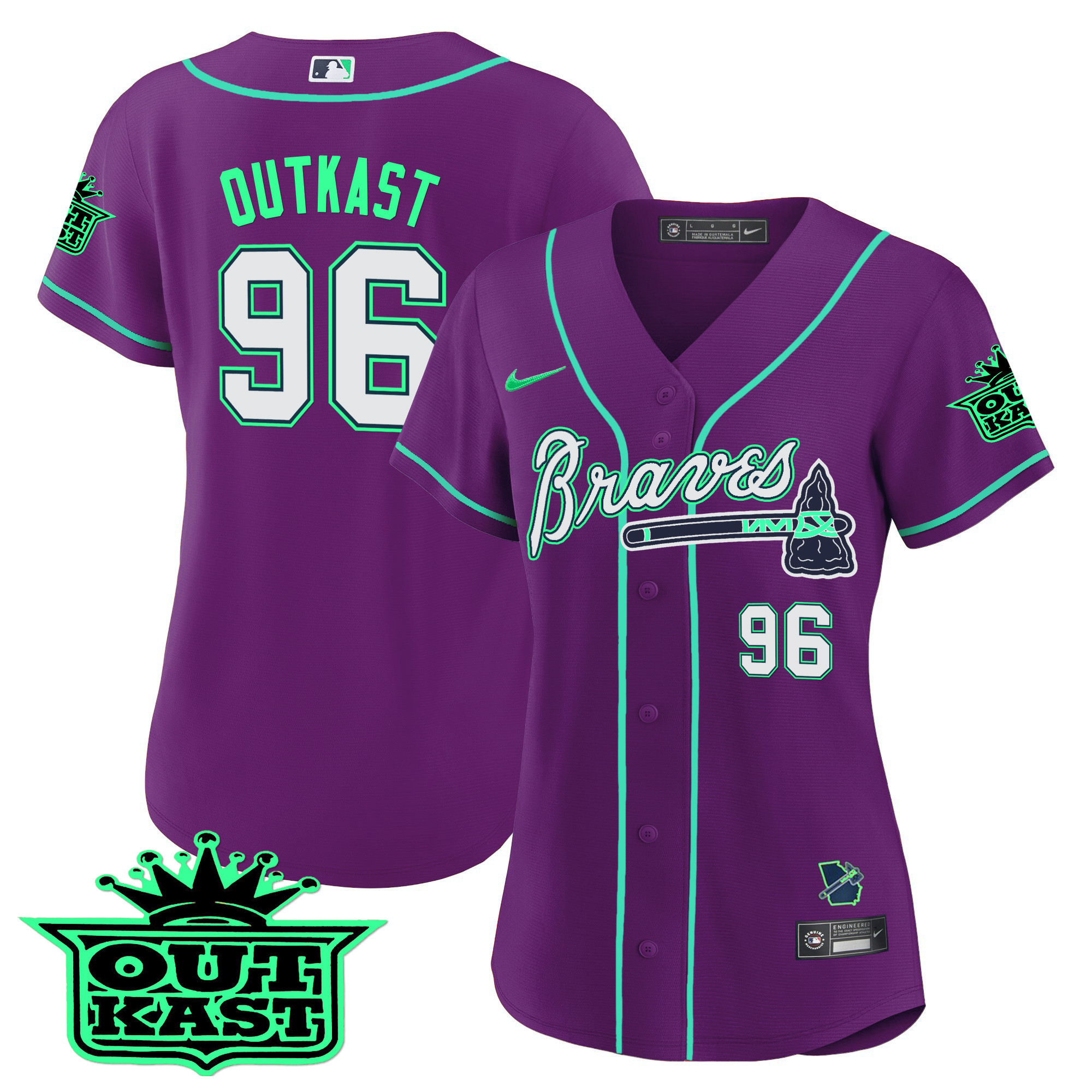 OutKast Women's Atlanta Braves Outkast Baseball - Galaxy Version Purple Jersey - All Stitched