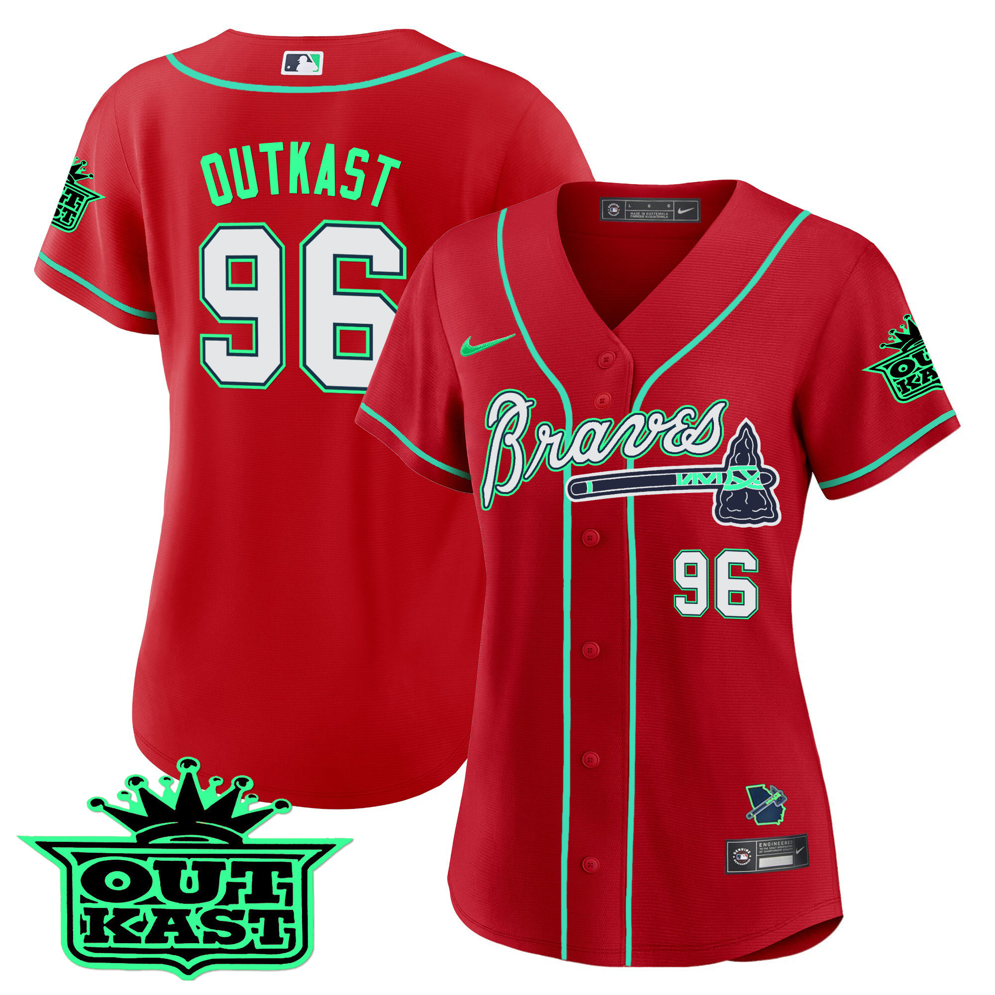 OutKast Women's Atlanta Braves Outkast Baseball - Galaxy Version Red Jersey - All Stitched