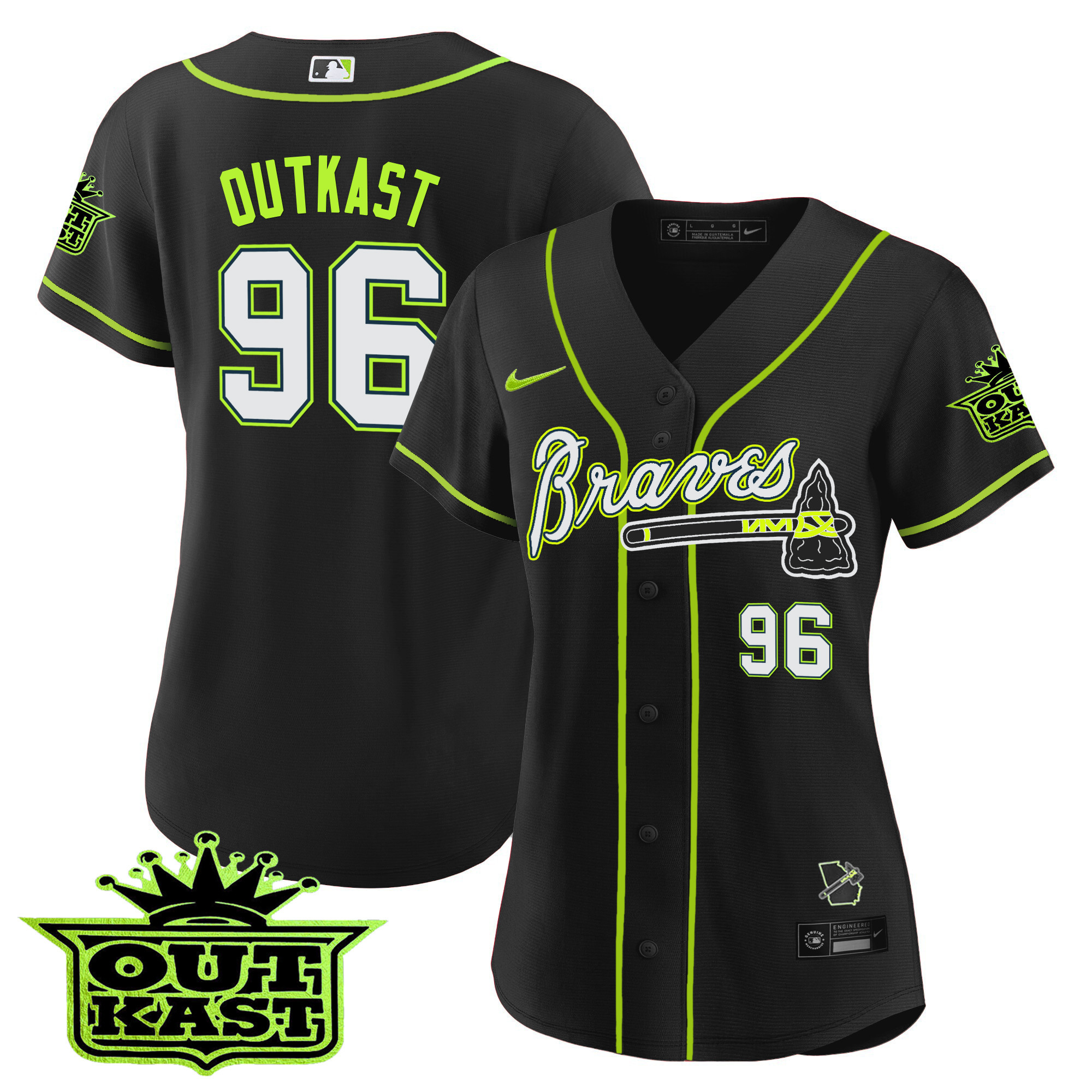OutKast Women's Atlanta Braves Outkast Baseball V2 Black Jersey - All Stitched