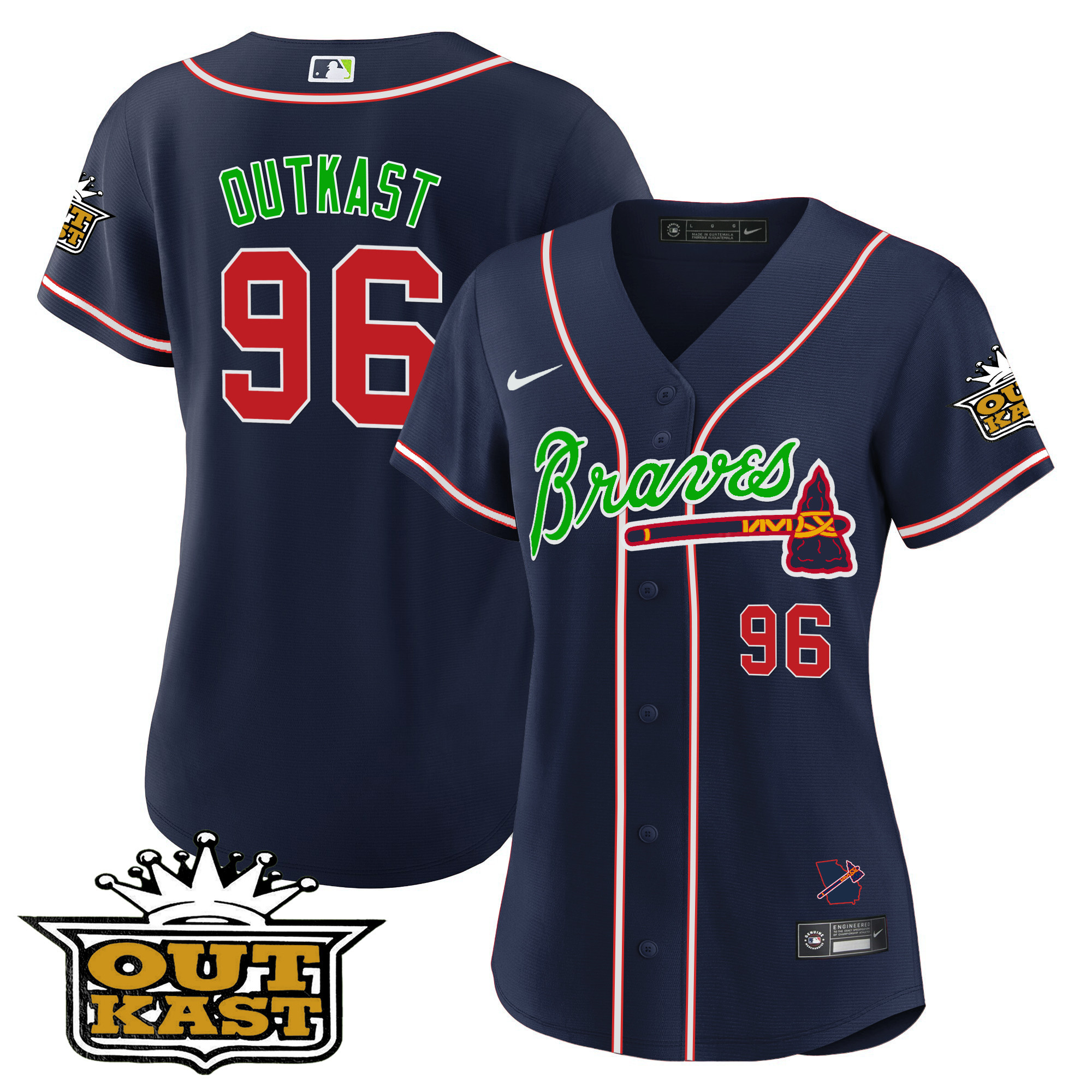 OutKast Women's Atlanta Braves Outkast Baseball V2 Navy Jersey - All Stitched