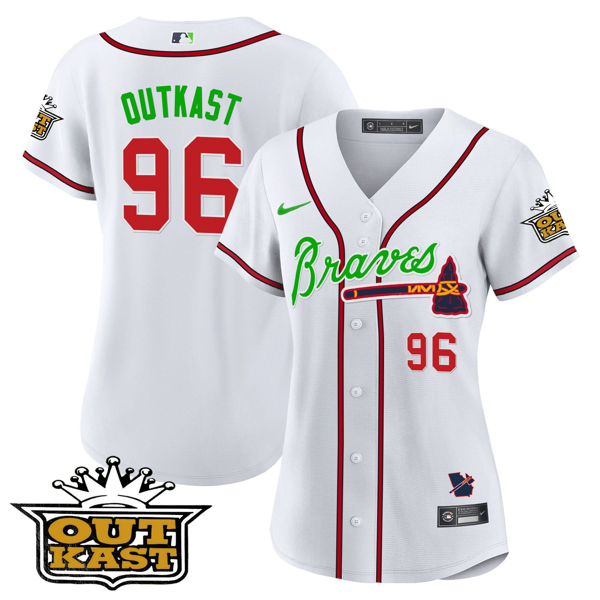 OutKast Women's Atlanta Braves Outkast Baseball V2 White Jersey - All Stitched