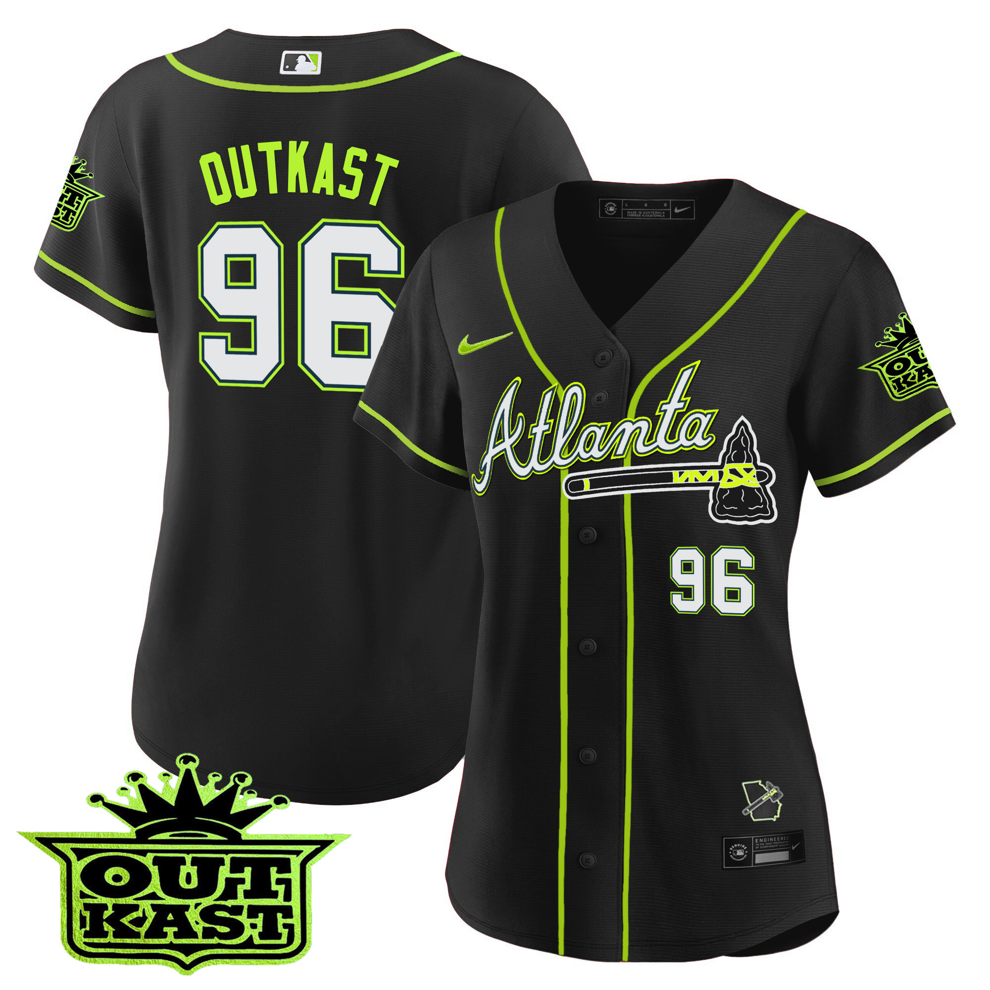 OutKast Women's Atlanta Braves Outkast Baseball V3 Black Jersey - All Stitched