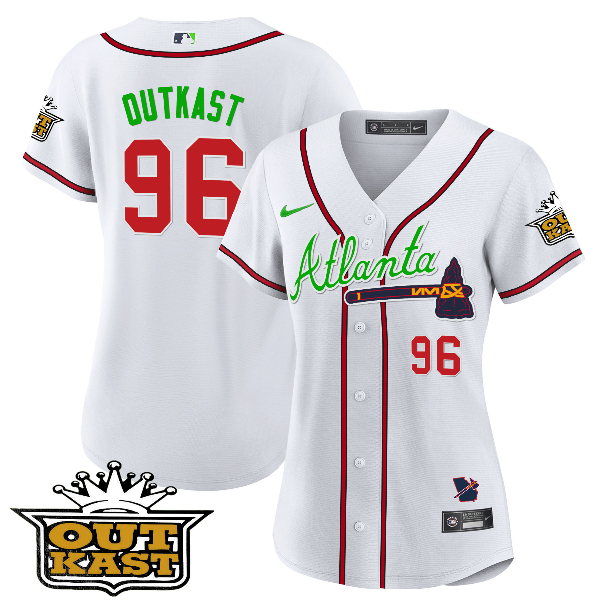 OutKast Women's Atlanta Braves Outkast Baseball V3 White Jersey - All Stitched
