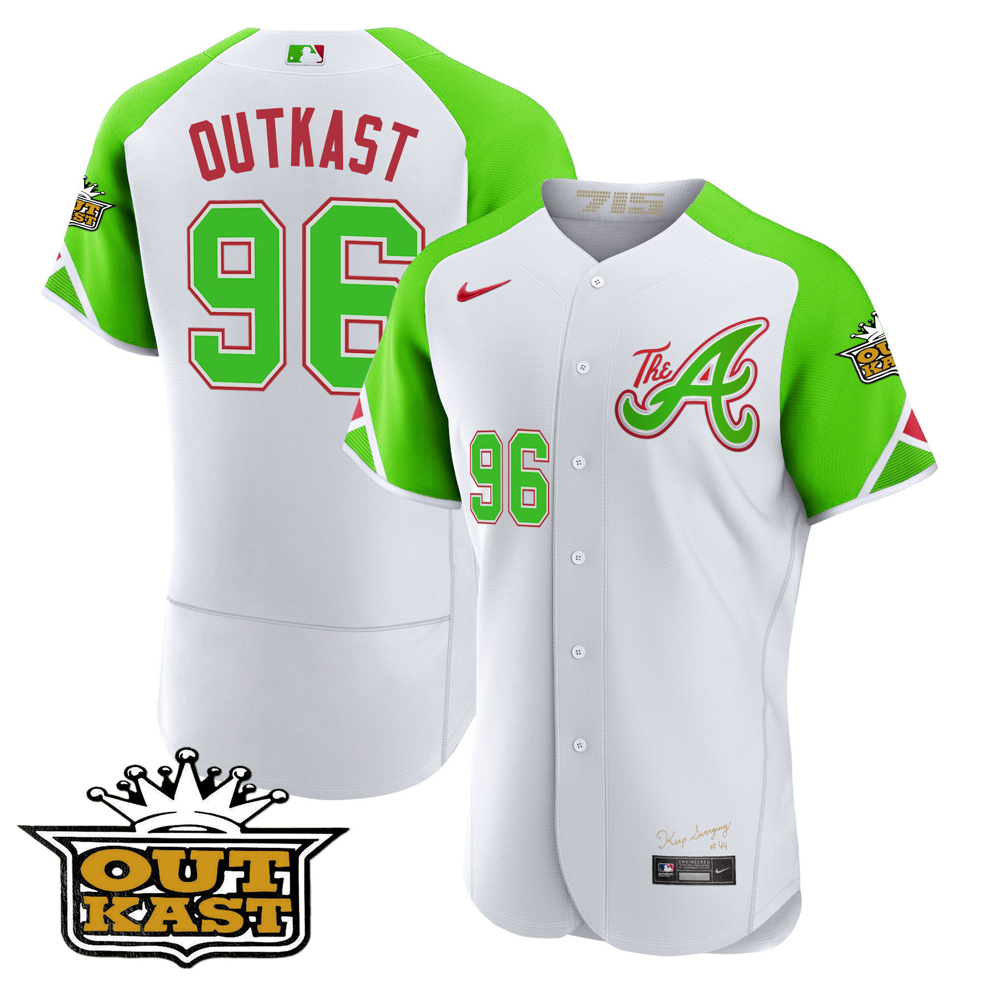 OutKast Youth's Atlanta Braves Atliens City Connect Flex Base Bright Green Jersey - All Stitched