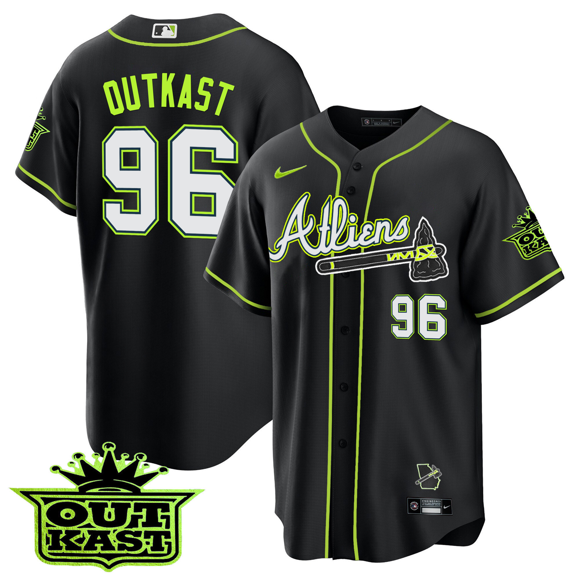 OutKast Youth's Atlanta Braves Atliens Cool Base Black Jersey - All Stitched V47