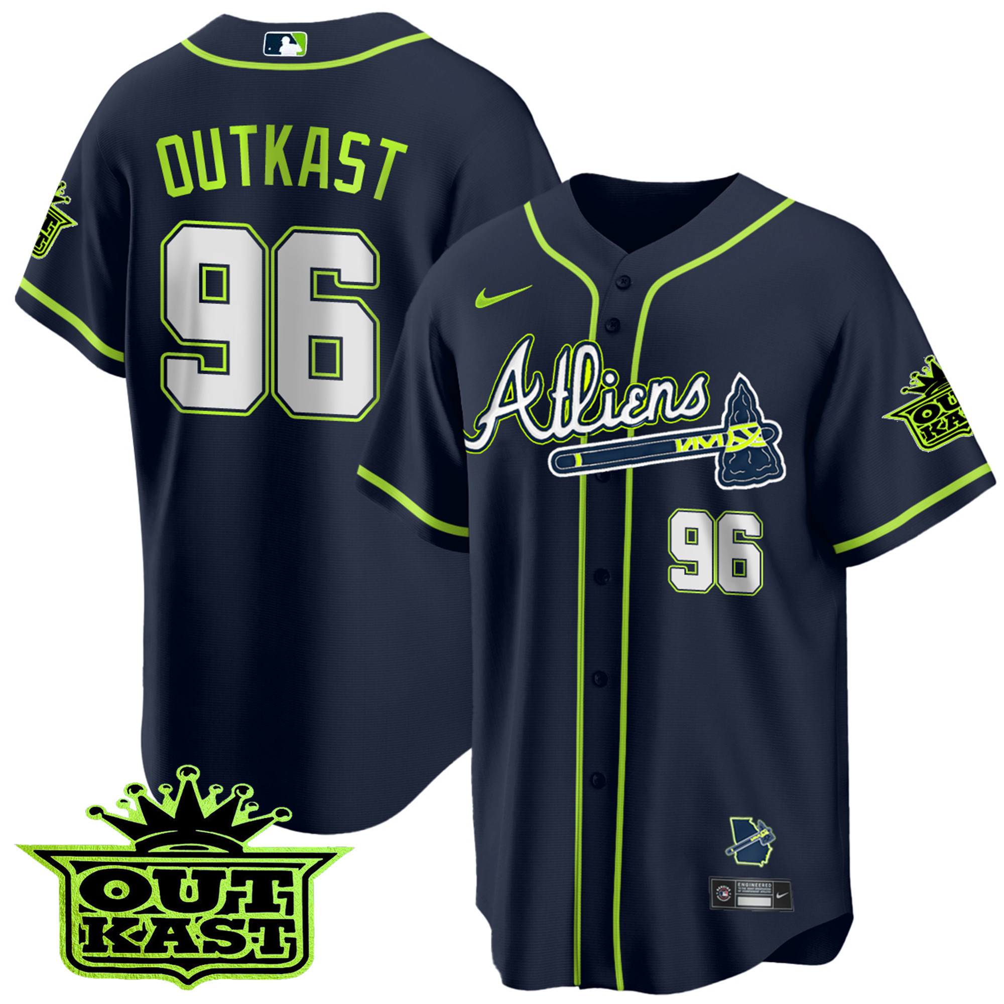 OutKast Youth's Atlanta Braves Atliens Cool Base Jersey - All Stitched V98