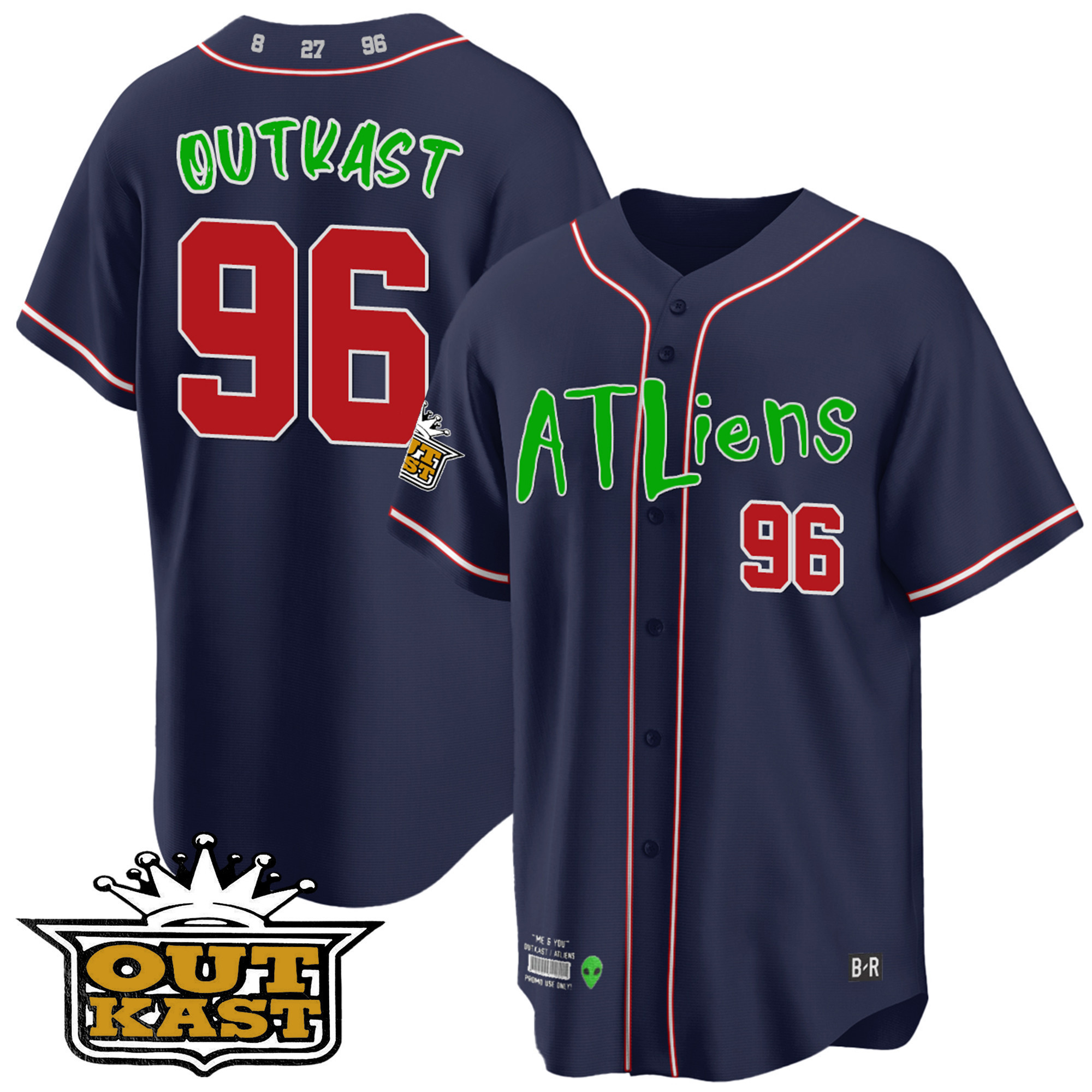OutKast Youth's Atlanta Braves Atliens Cool Base Navy Jersey - All Stitched V85