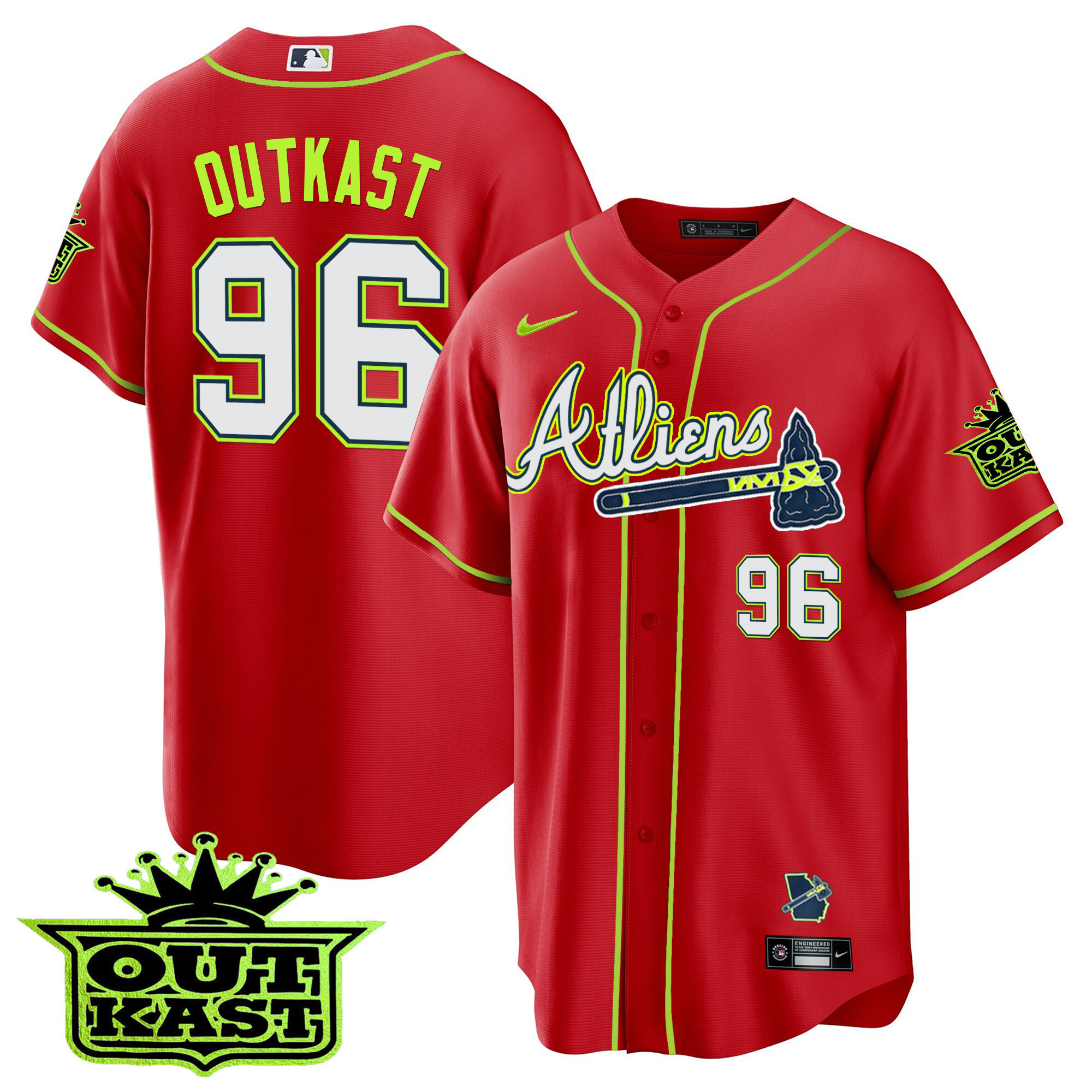 OutKast Youth's Atlanta Braves Atliens Cool Base Red Jersey - All Stitched V40