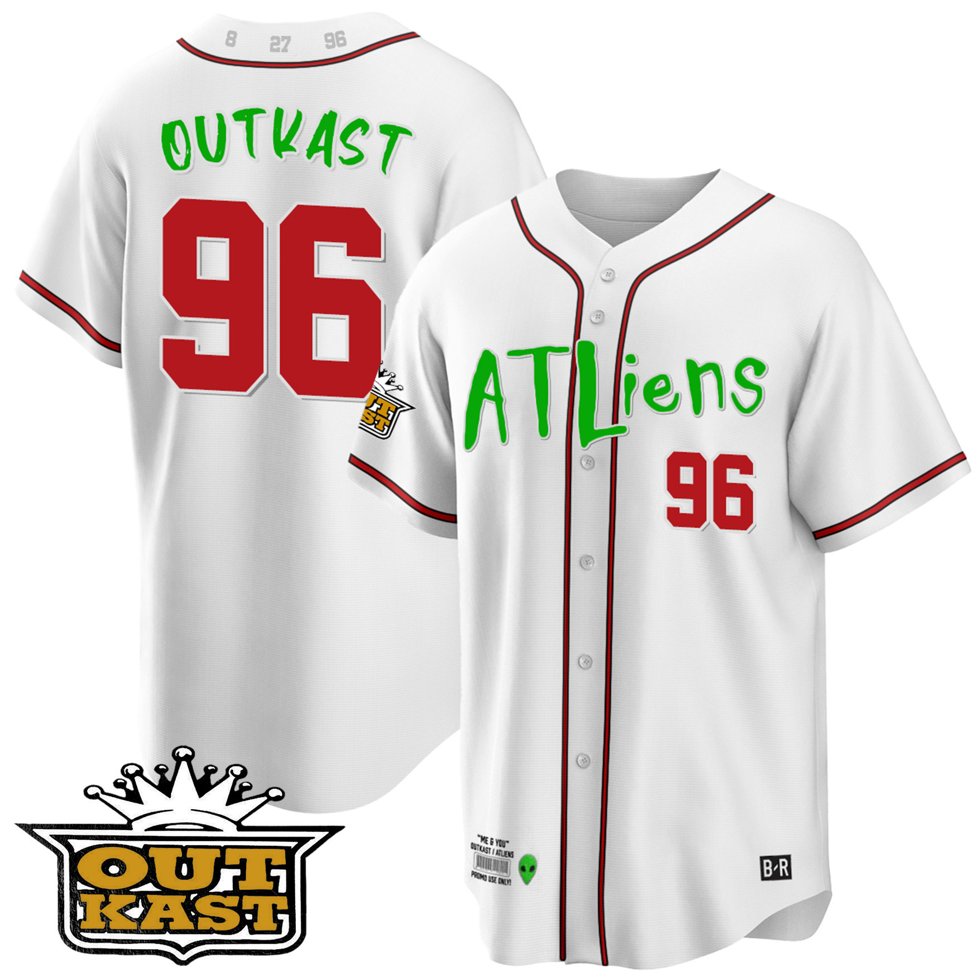 OutKast Youth's Atlanta Braves Atliens Cool Base White Jersey - All Stitched V62