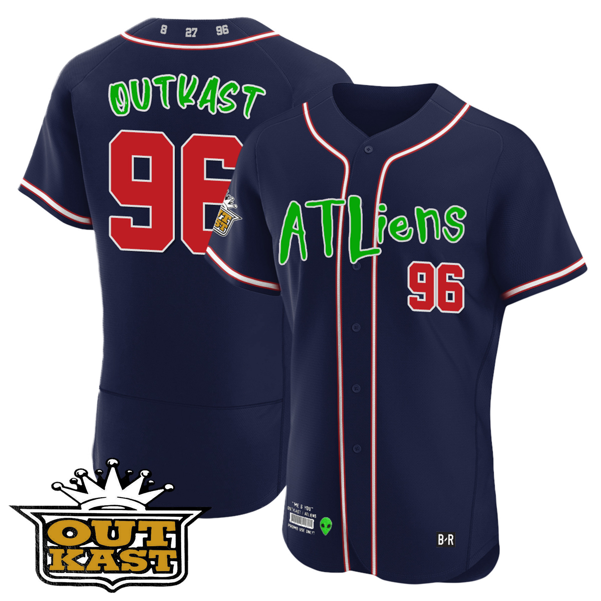 OutKast Youth's Atlanta Braves Atliens Flex Base Navy Jersey - All Stitched V19