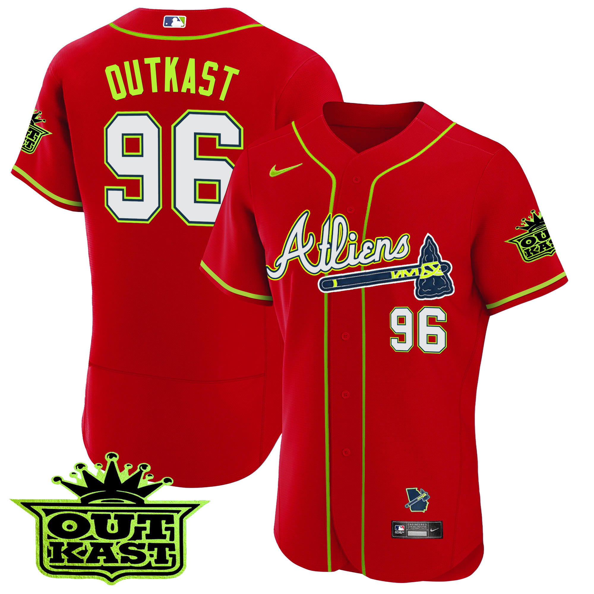 OutKast Youth's Atlanta Braves Atliens Flex Base Red Jersey - All Stitched V85