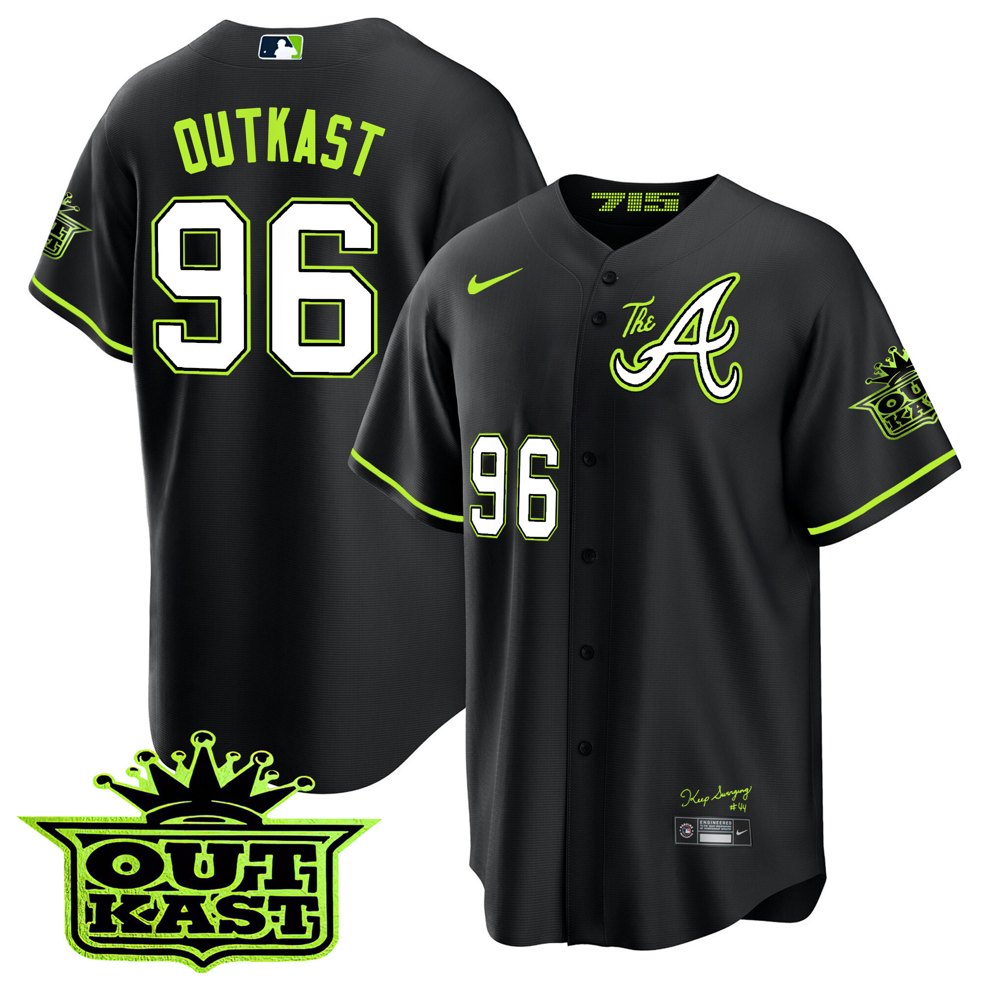 OutKast Youth's Atlanta Braves Atliens The A Cool Base Black Jersey - All Stitched V13