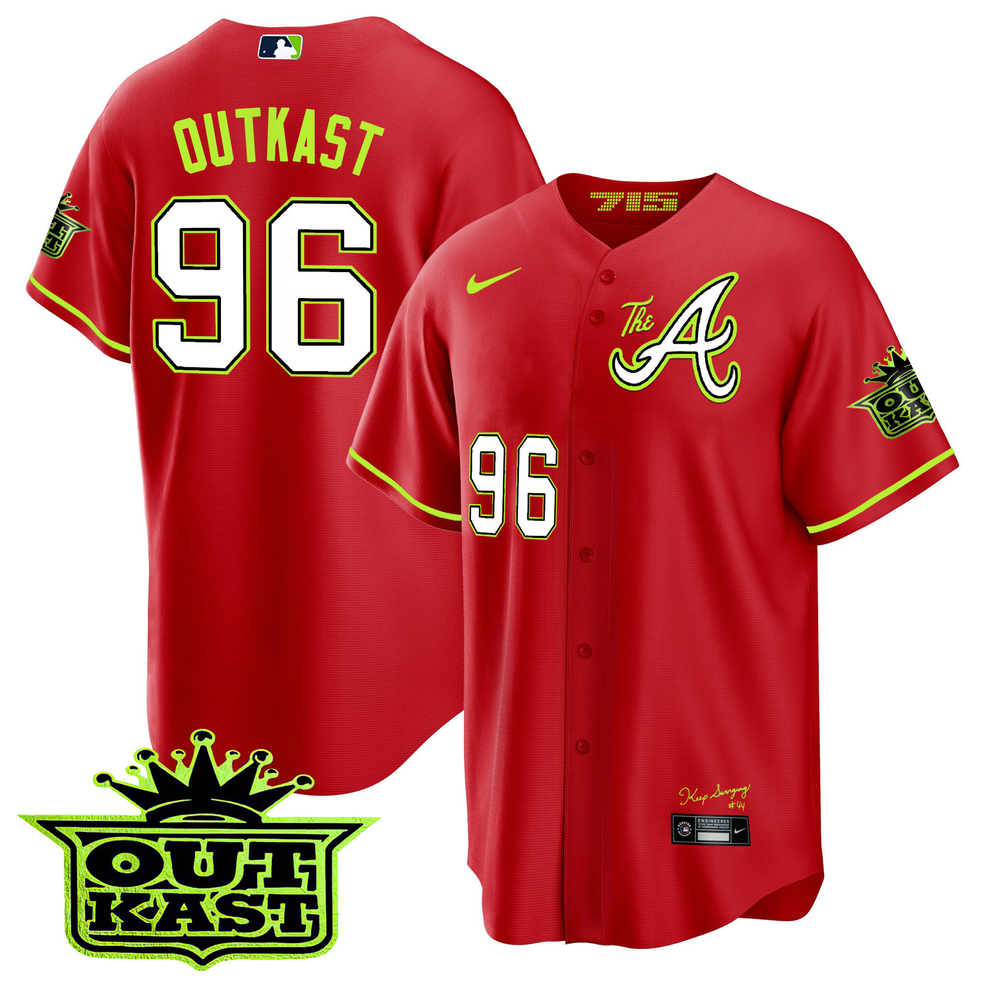 OutKast Youth's Atlanta Braves Atliens The A Cool Base Red Jersey - All Stitched V20