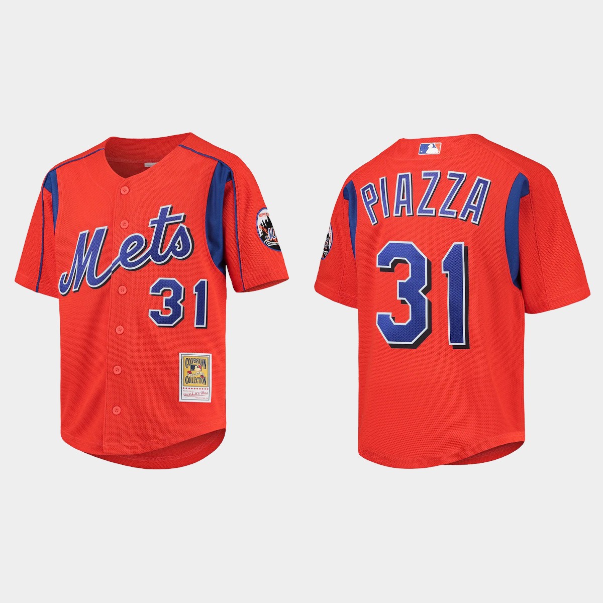 Youth New York Mets Mike Piazza Orange Cooperstown Collection Mesh Batting Practice Jersey V45