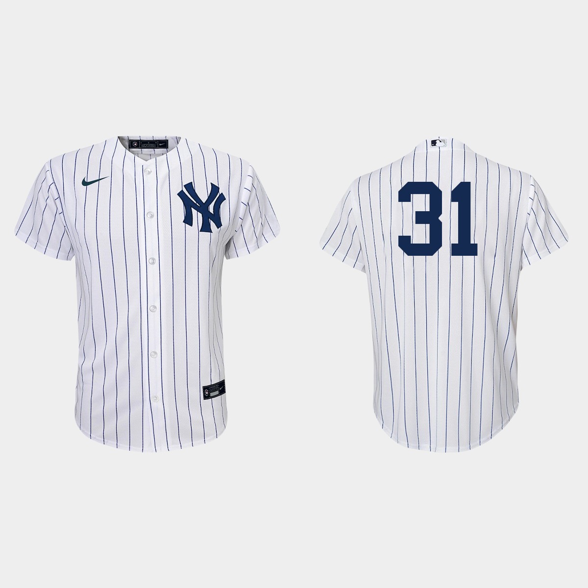 Youth New York Yankees #31 Aaron Hicks White Navy Home Jersey