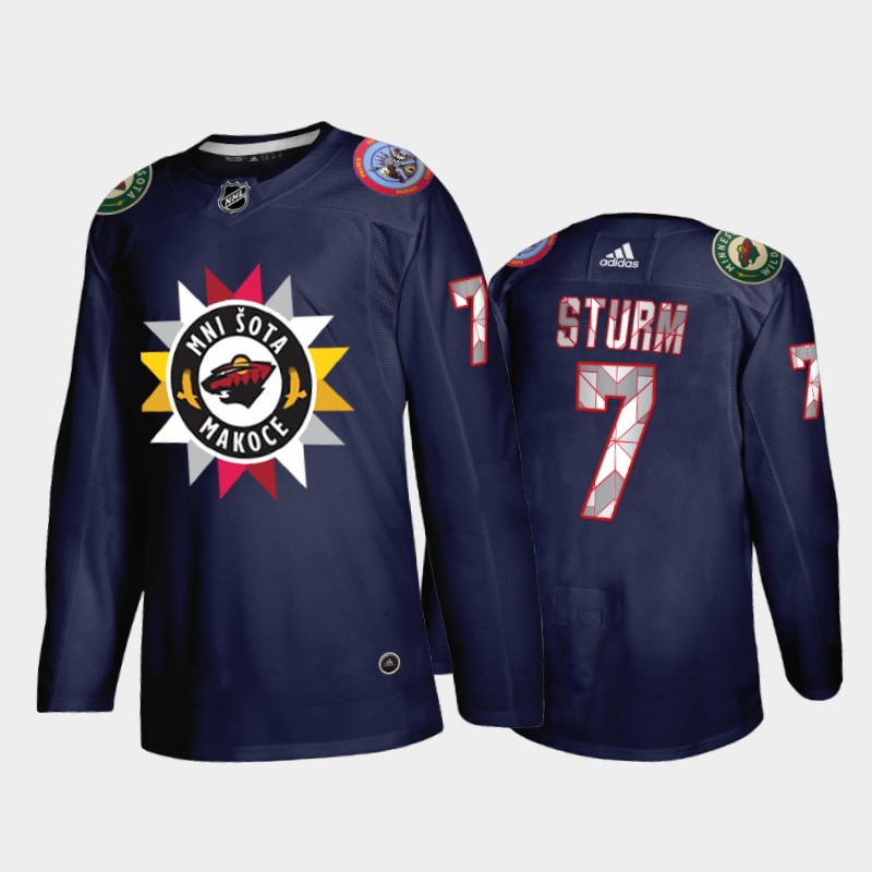 Nico Sturm #7 Minnesota Wild Native American Heritage Day 2021-22 Navy Jersey