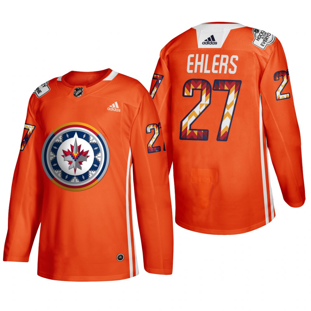 Nikolaj Ehlers Winnipeg Jets 2022 WASAC Night Jersey Orange #27 Indigenous Warmup