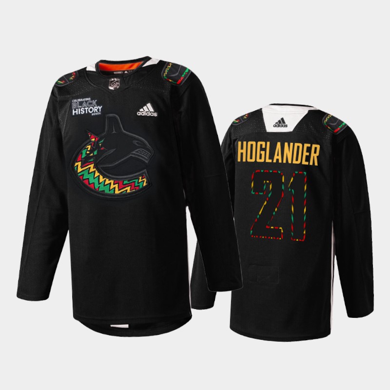Nils Hoglander Vancouver Canucks Black History Month 2022 Jersey Black #21 Kente-inspired