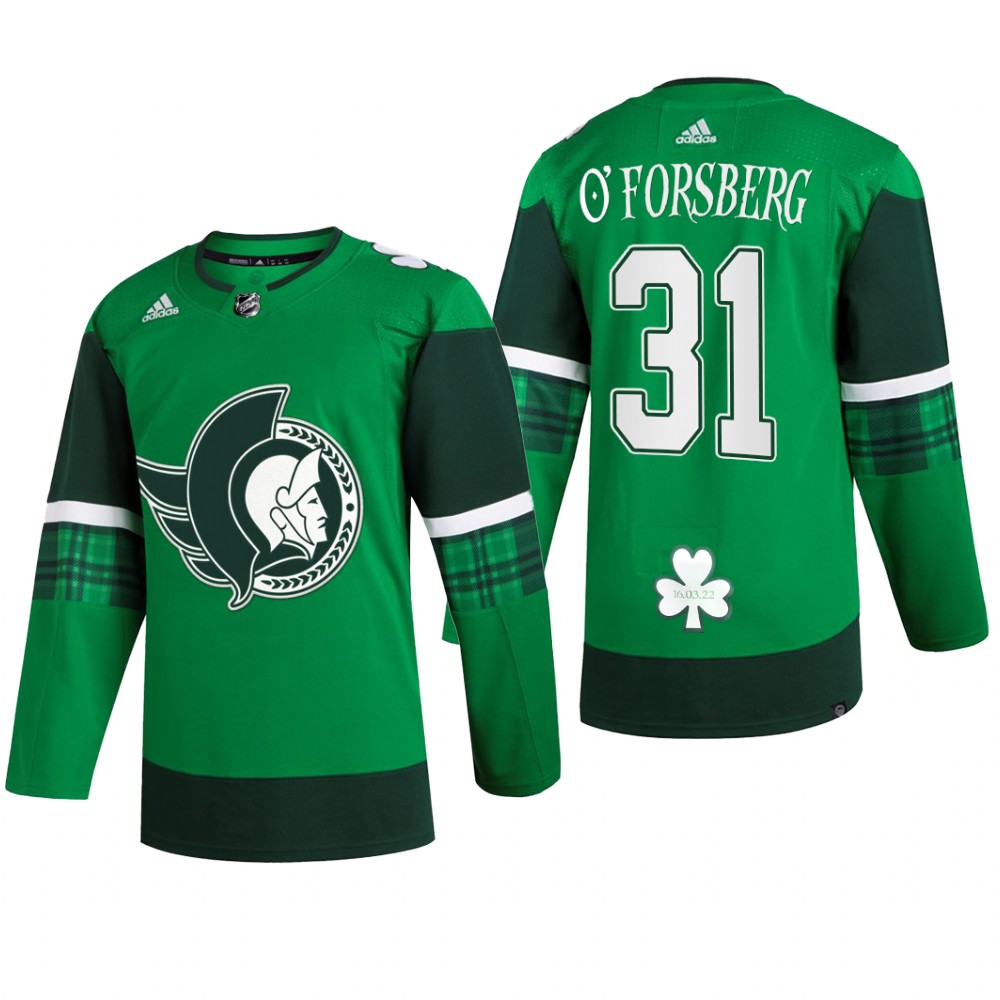 Ottawa Senators Anton Forsberg #31 St. Patrick 2022 Green Jersey Warm-Up