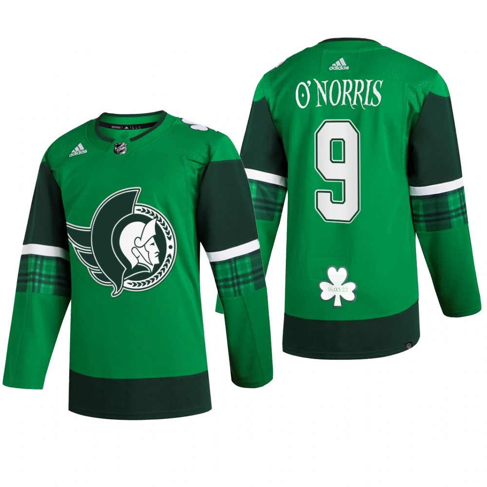 Ottawa Senators Josh Norris #9 St. Patrick 2022 Green Jersey Warm-Up
