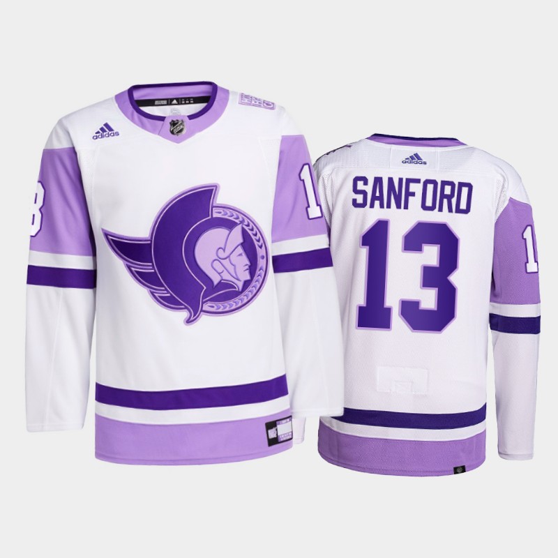 Zach Sanford #13 Ottawa Senators 2021 FightsCancer White Primegreen Jersey